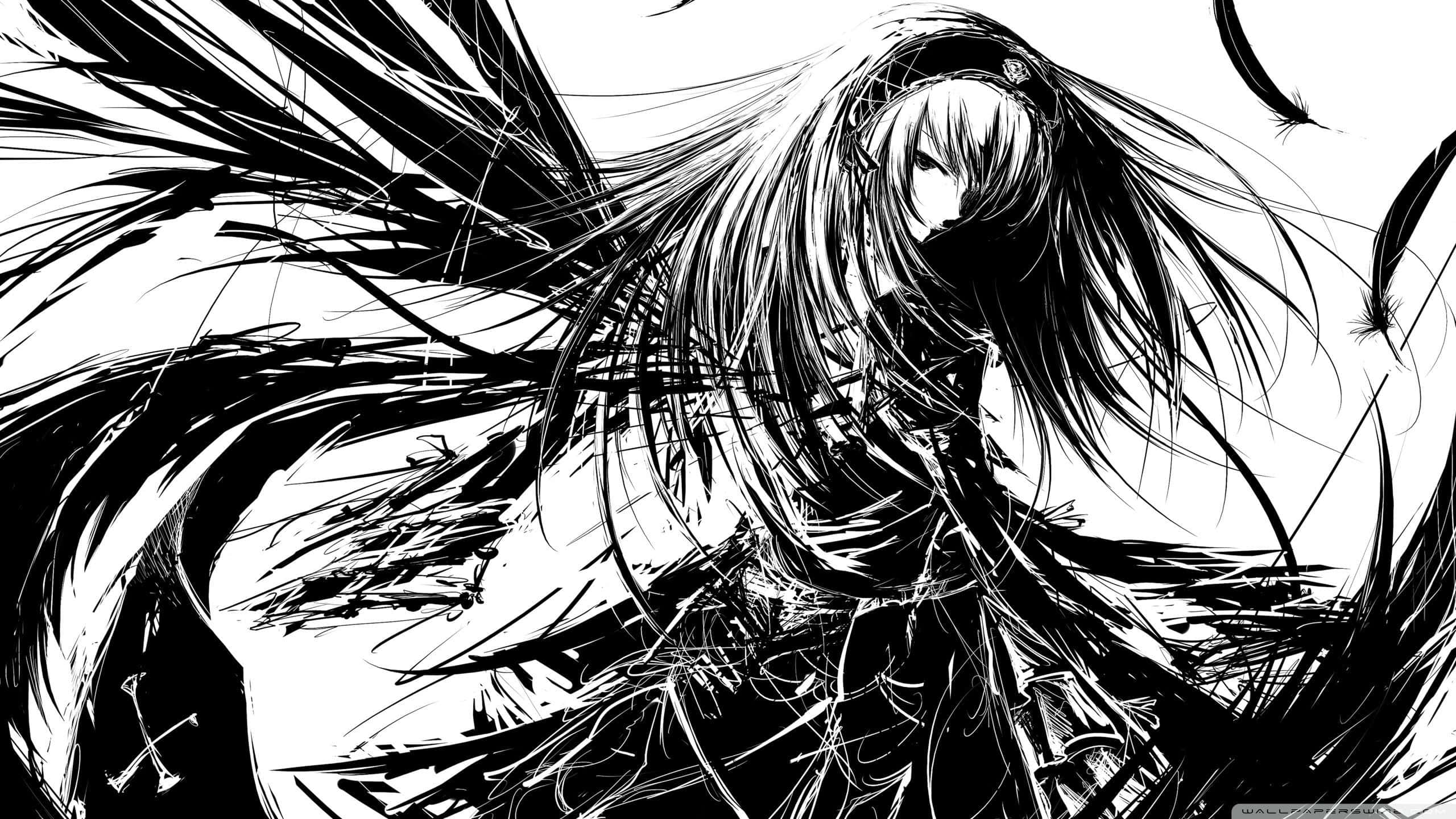 anime, black and white, anime girl, 2K Desktop Wallpaper