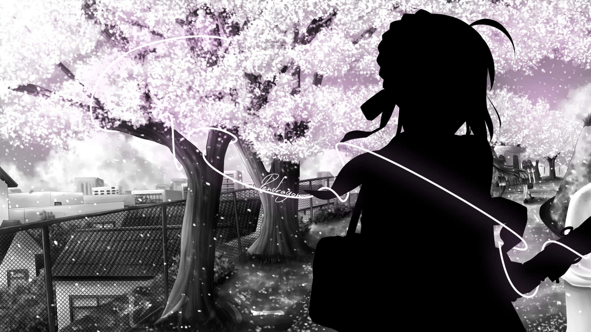 anime, black and white, girl, Full HD Desktop Wallpaper