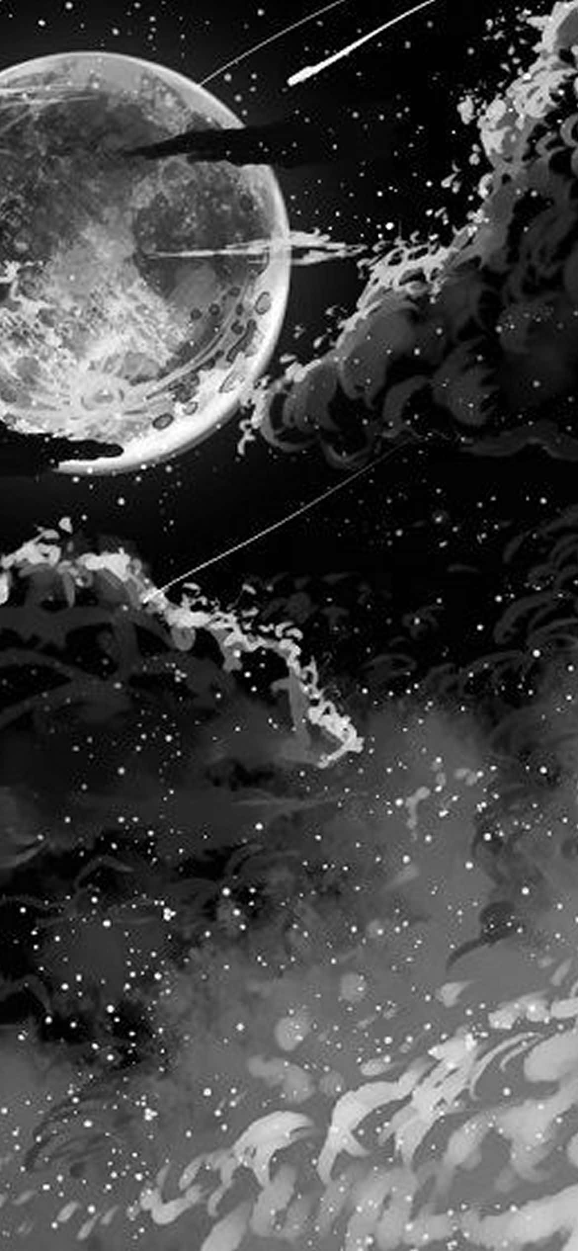 cratered moon, swirling nebulae, comet trails, Full HD Phone Wallpaper