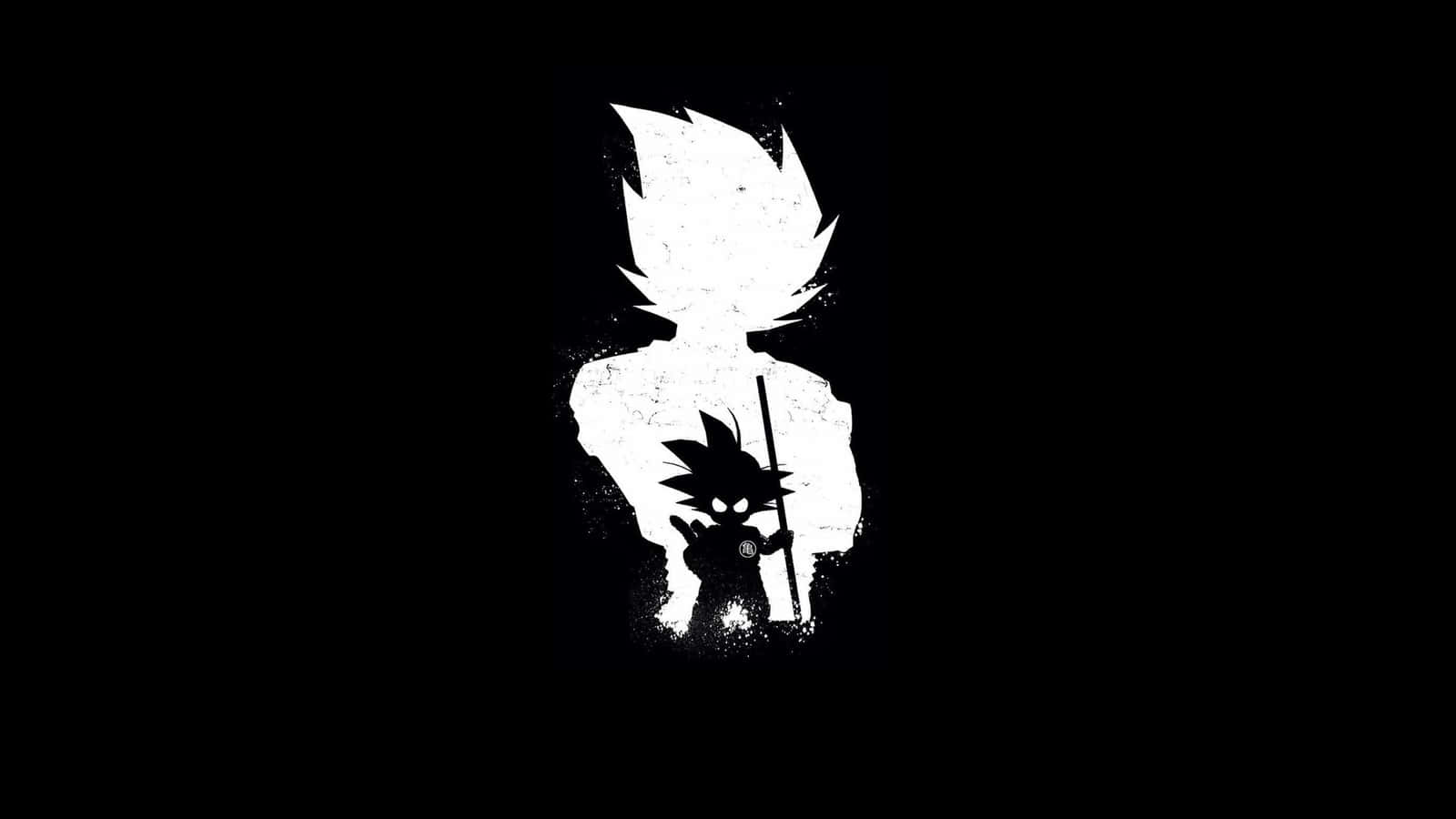 spiky-haired figure, small child with a staff, black and white silhouette, HD Desktop Wallpaper
