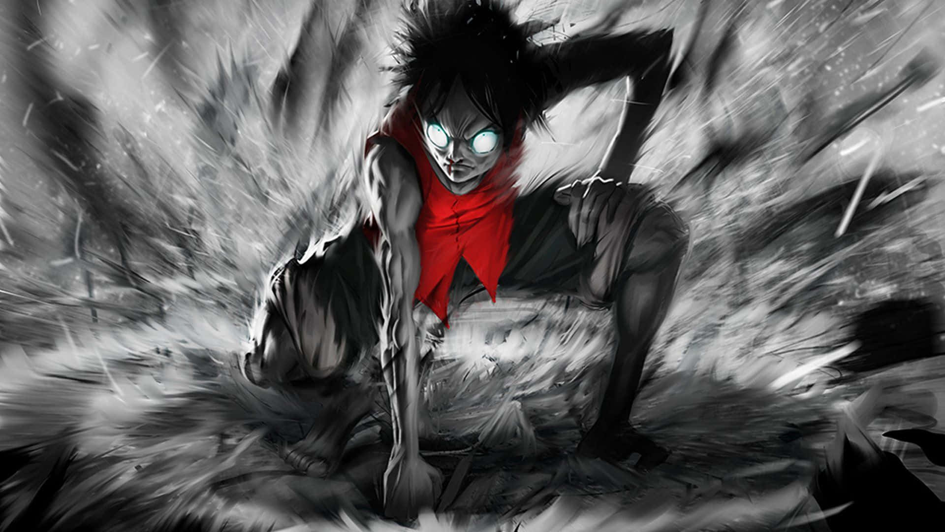 anime warrior, glowing eyes, red scarf, Full HD Desktop Wallpaper