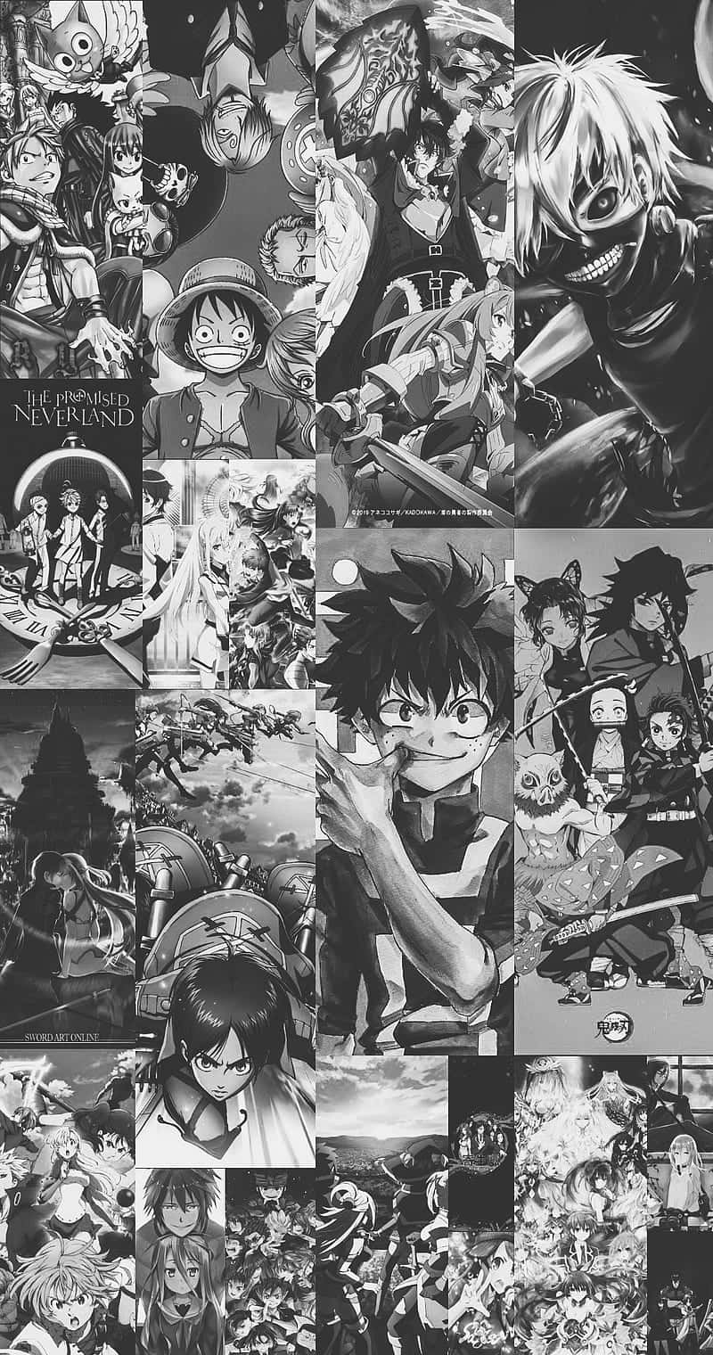 anime characters, black and white, collage, HD Phone Wallpaper