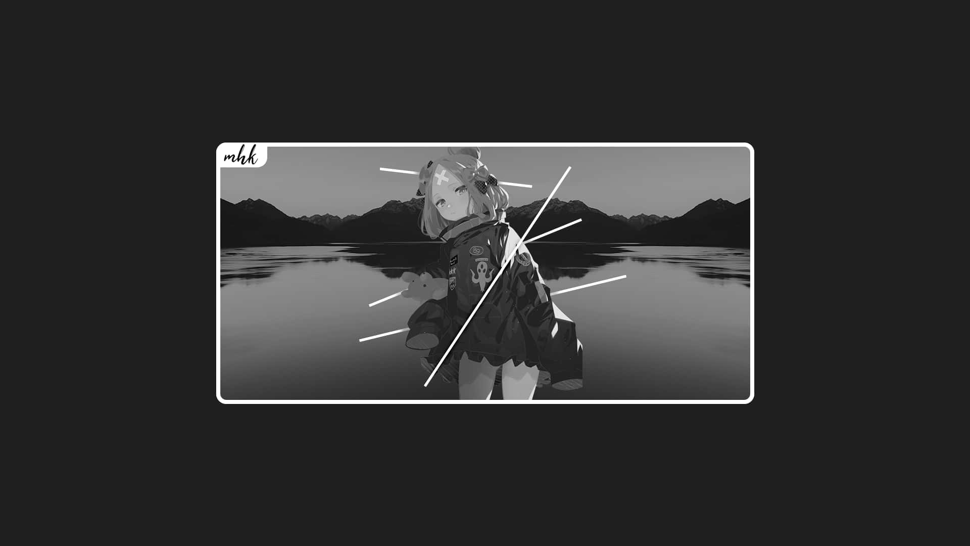 Anime Contrasts of Light and Dark, monochrome anime girl, calm lake, Full HD Desktop Wallpaper