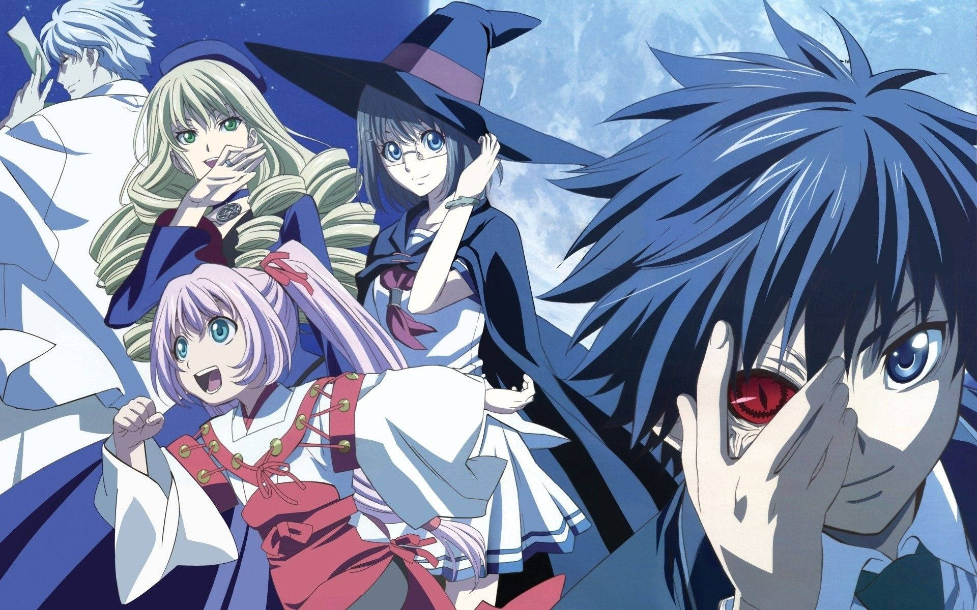 Anime Blue Boy, vibrant blue hair, red eyes, Full HD Desktop Wallpaper