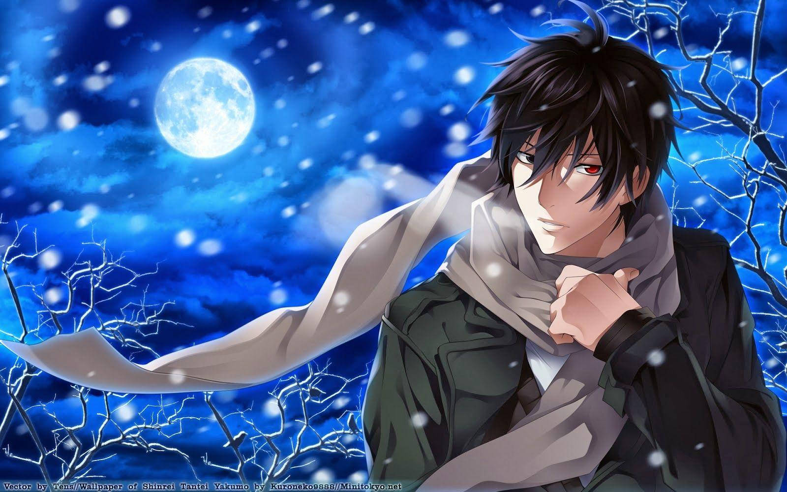 Anime Blue Boy, red eyes, dark hair, HD Desktop Wallpaper