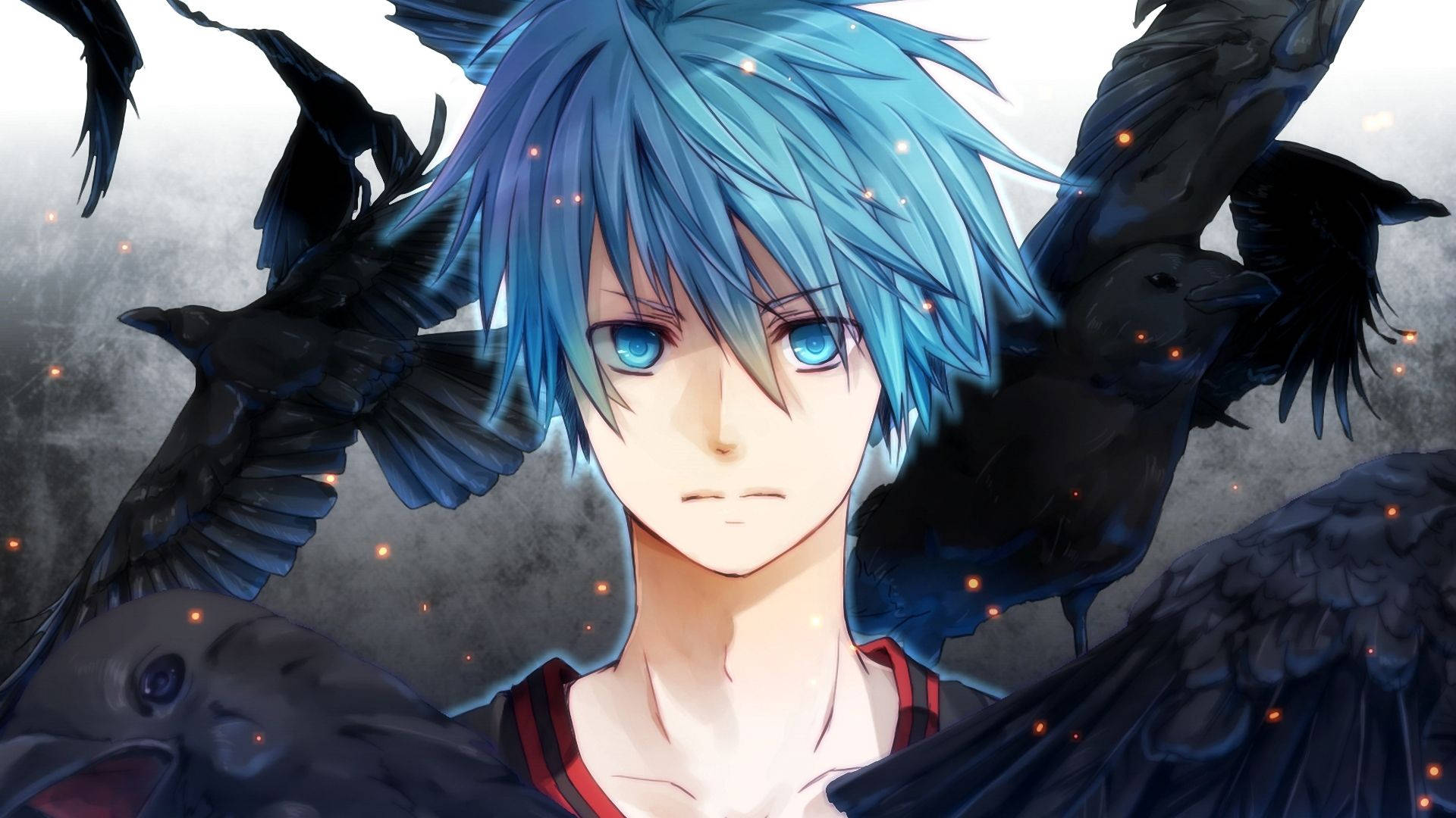anime blue boy, blue-haired, piercing blue eyes, Full HD Desktop Wallpaper