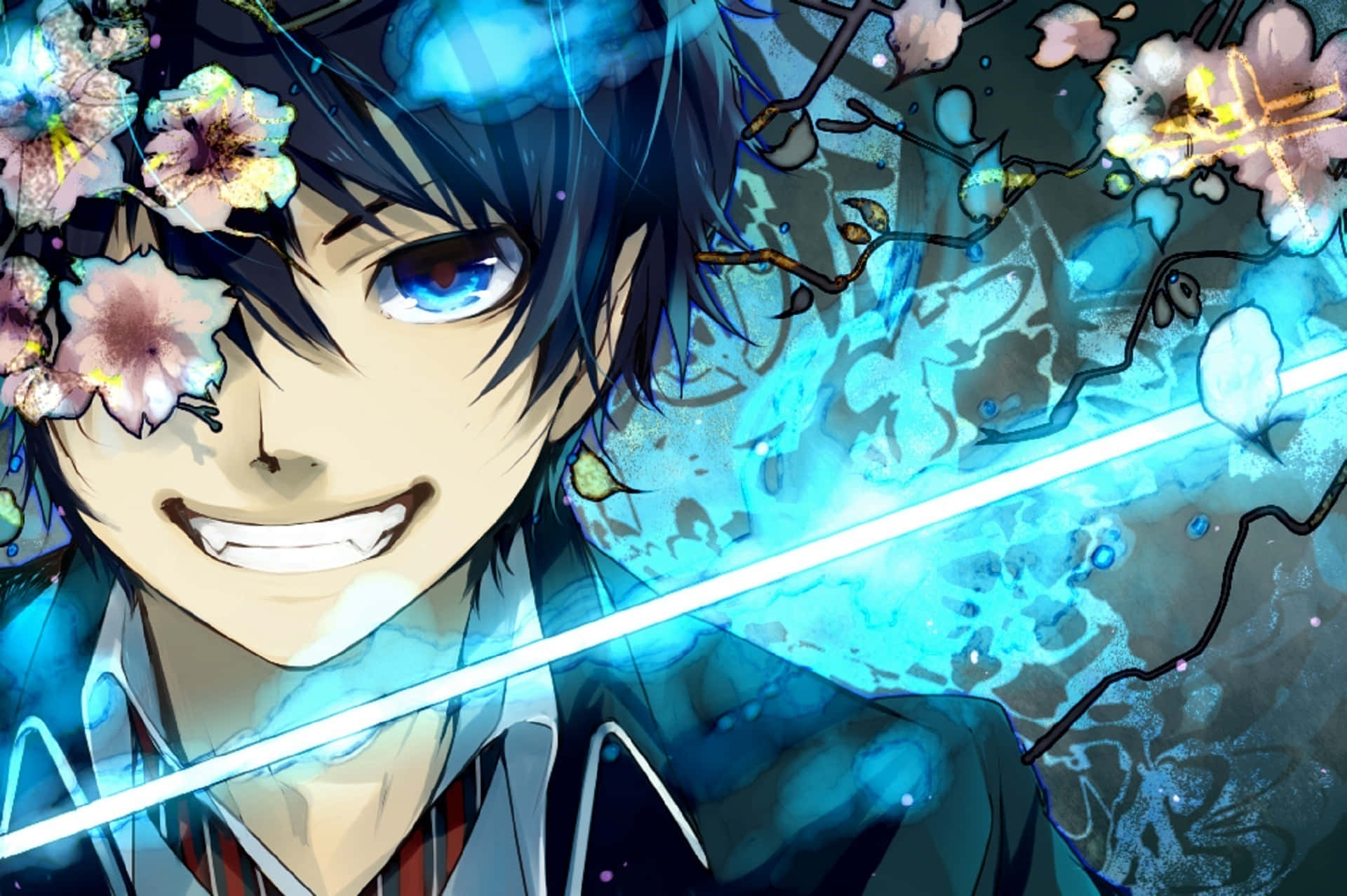 Anime Boy, blue eyes, dark hair, Full HD Desktop Wallpaper