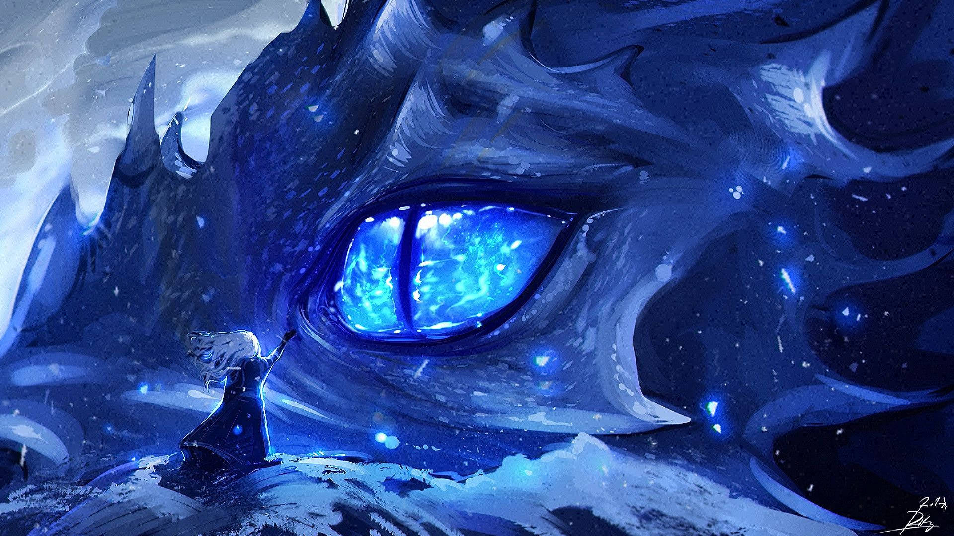 Anime Blue, dragon, glowing blue eye, Full HD Desktop Wallpaper