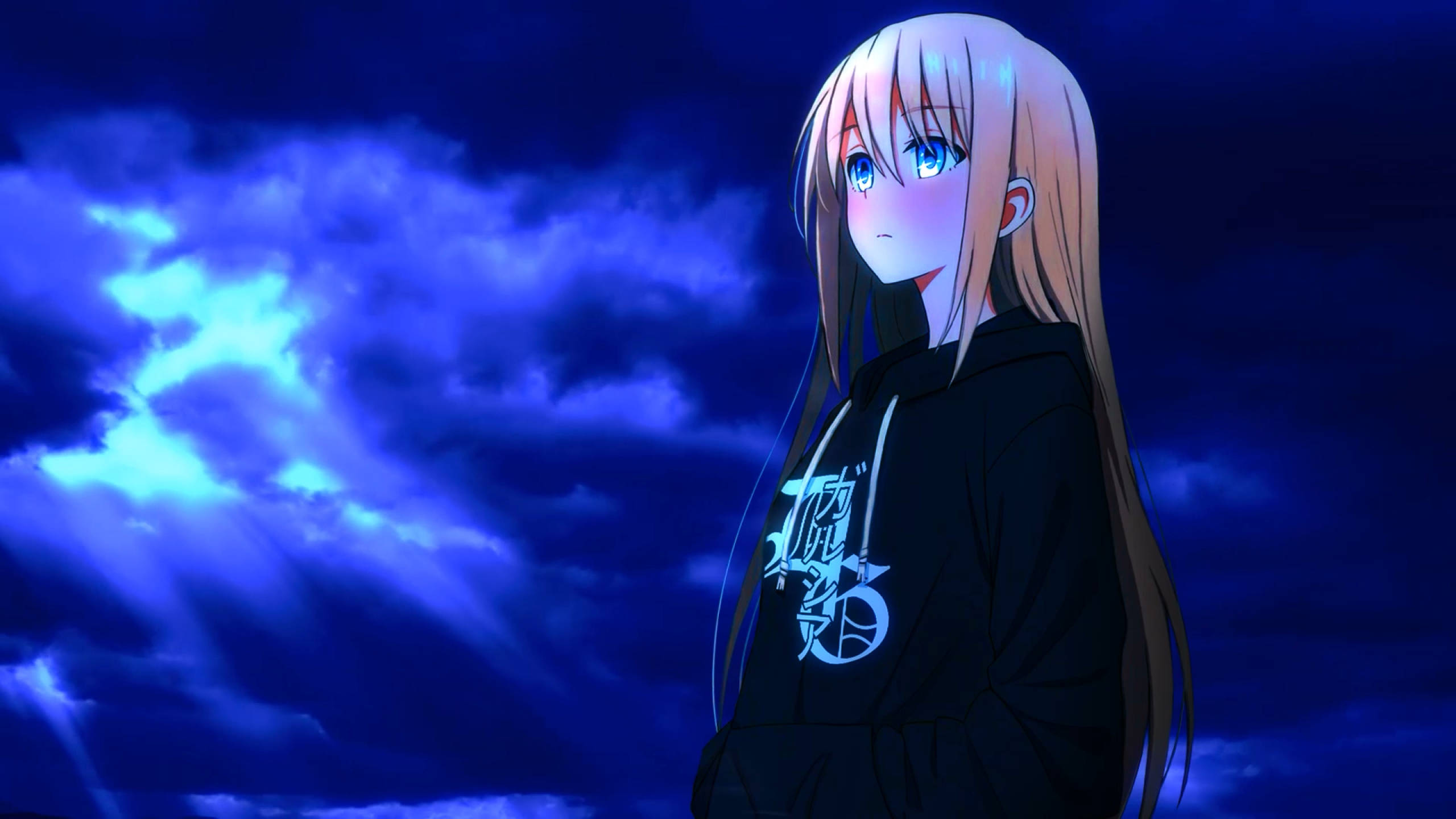 blonde girl, anime, blue eyes, 2K Desktop Wallpaper