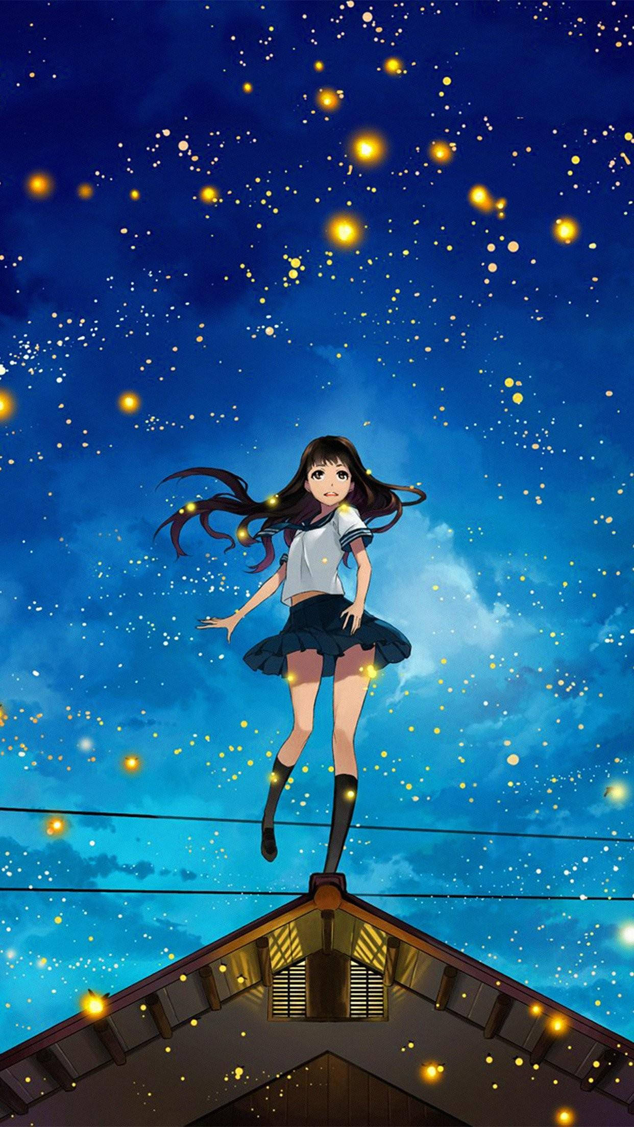 girl, school uniform, roof, Full HD Phone Wallpaper