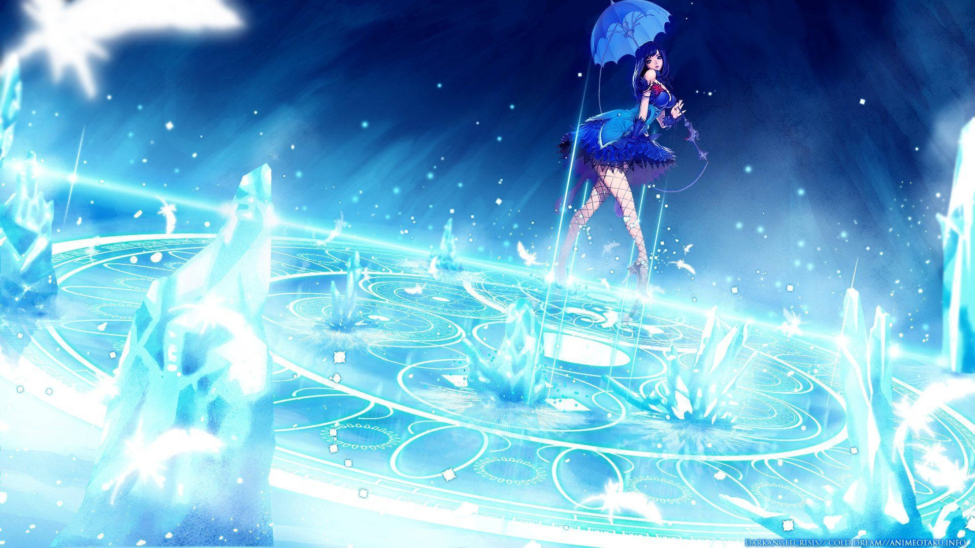 anime girl, blue-haired, frilly dress, Full HD Desktop Wallpaper