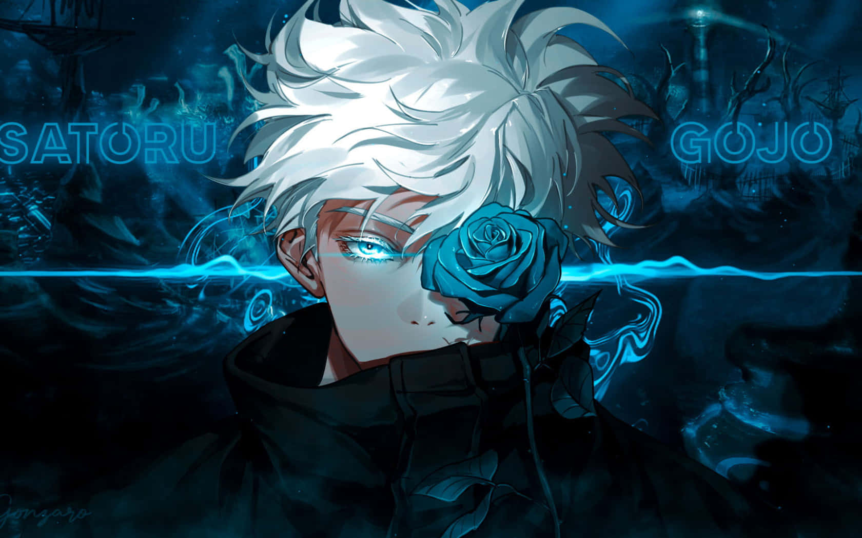 cool anime blue, anime character, white hair, HD Desktop Wallpaper