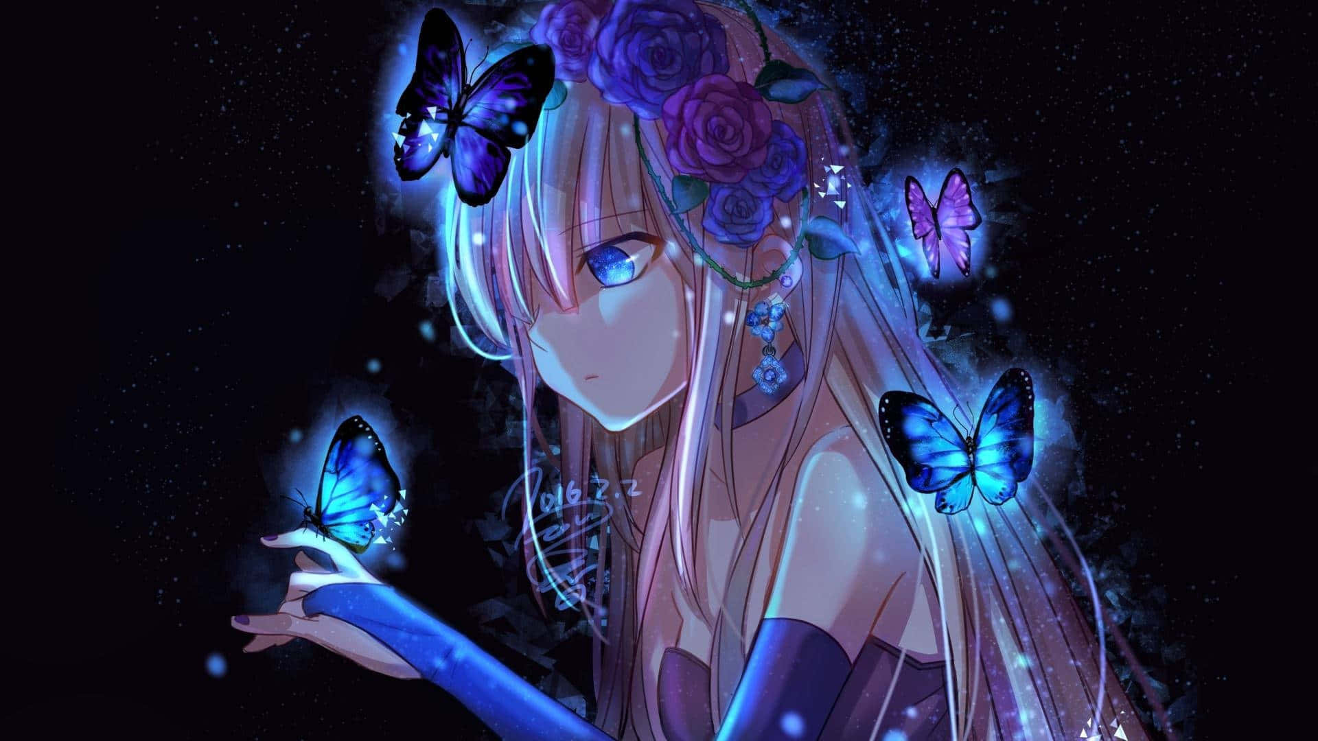 anime girl, pink hair, blue eyes, Full HD Desktop Wallpaper