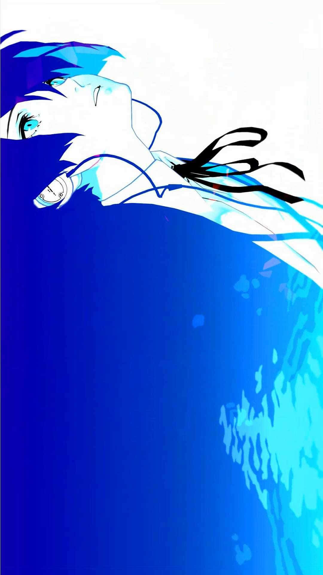 blue hair, blue eyes, gradient blue background, Full HD Phone Wallpaper
