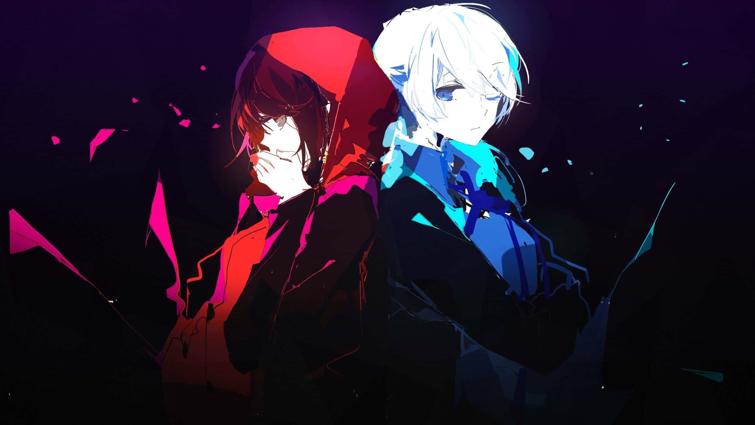 cool anime blue, anime characters, glowing red, 2K Desktop Wallpaper