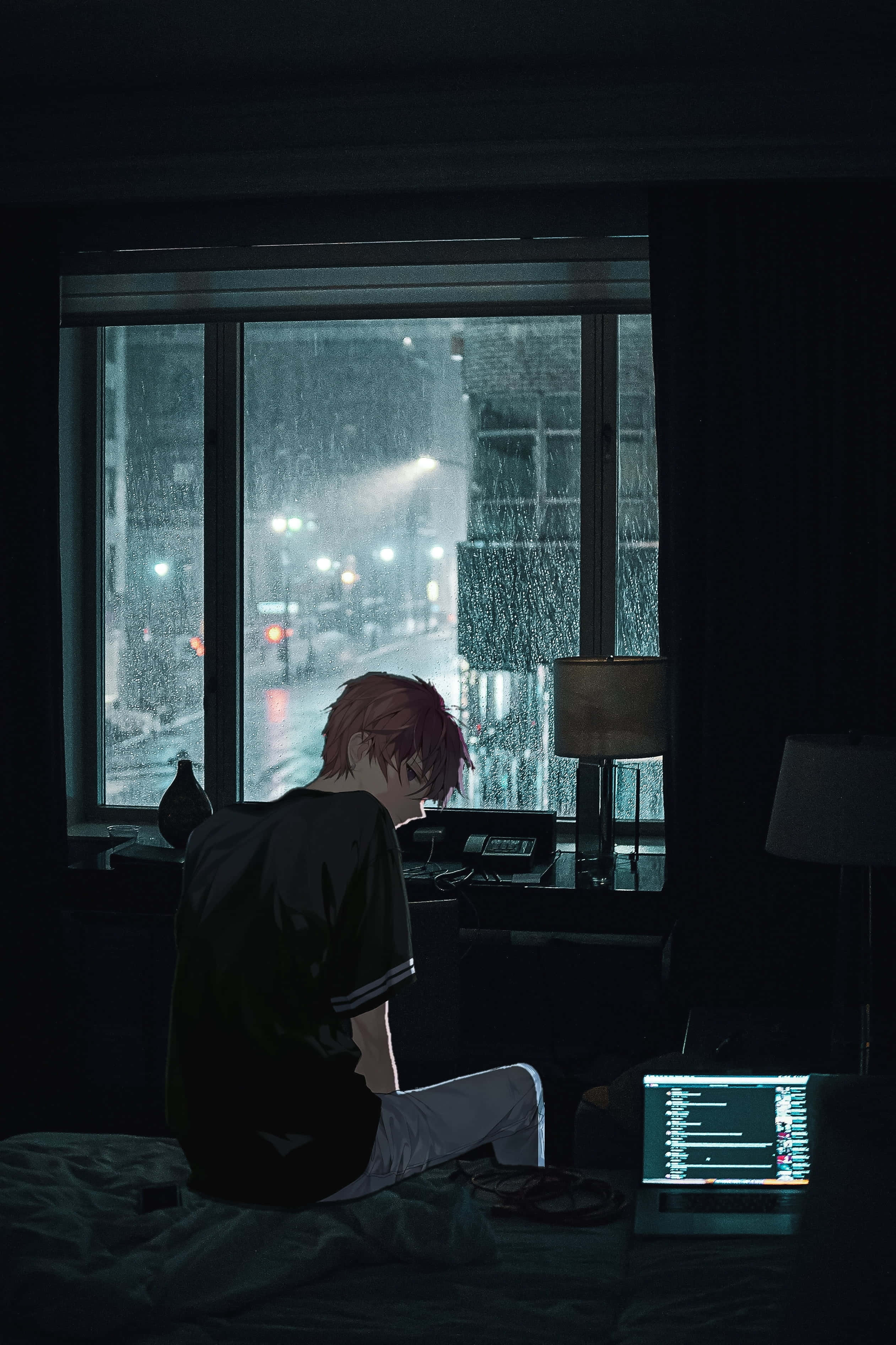 anime boy, red-haired, bed, 2K Phone Wallpaper