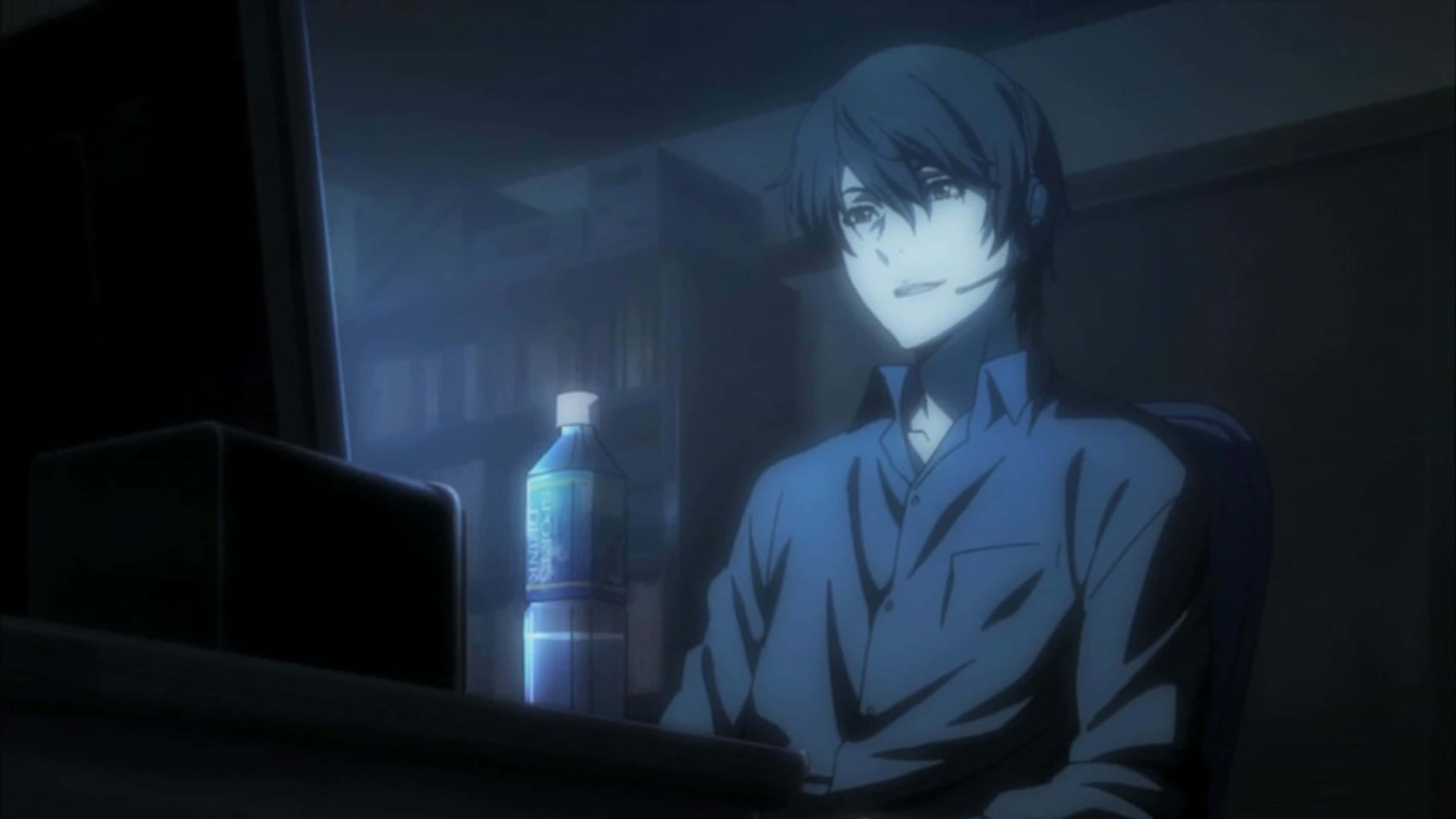 anime boy, computer screen, blue light, 2K Desktop Wallpaper