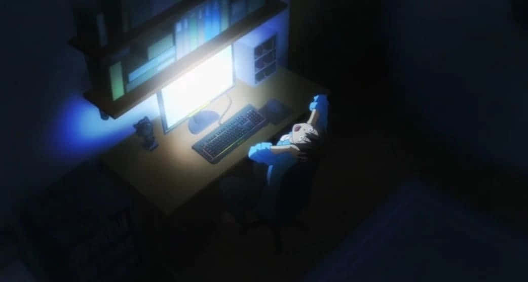 Anime Boy, Computer, Dim room, SD Desktop Wallpaper