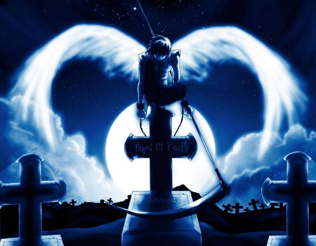 Anime Boy Dark, angel, glowing wings, SD Desktop Wallpaper