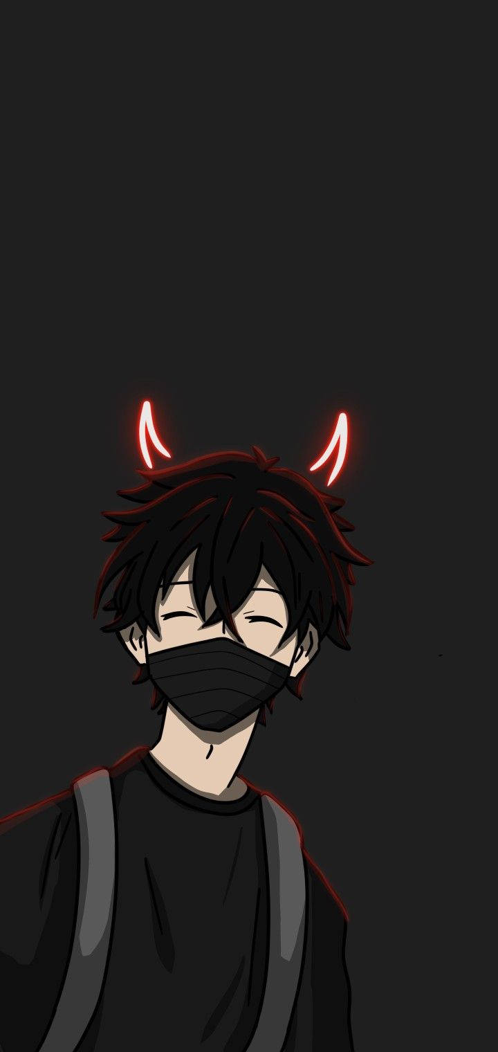 Anime Boy Dark, glowing red horns, black mask, HD Phone Wallpaper