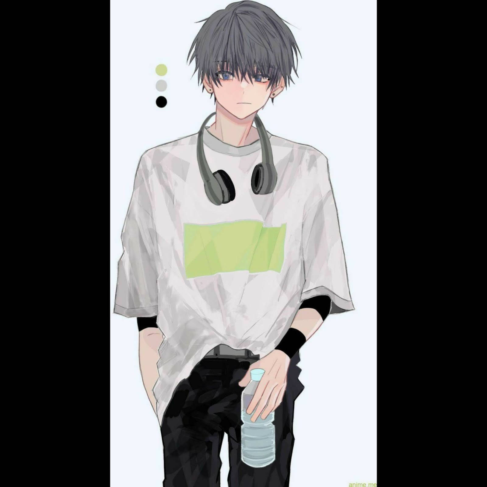 Anime Boy Dark, gray hair, headphones, HD Desktop Wallpaper