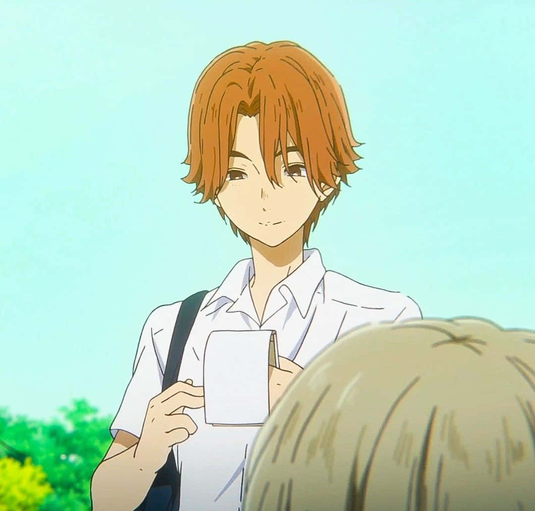 anime boy, orange hair, white shirt, SD Desktop Wallpaper