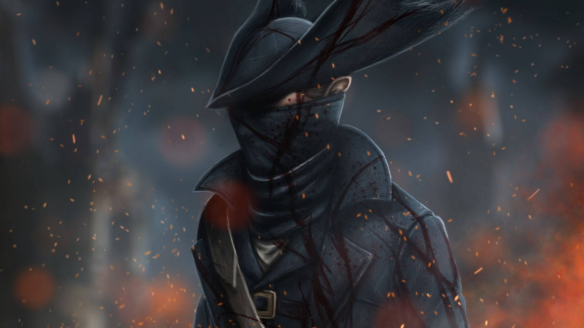 Anime Boy, cloaked figure, wide-brimmed hat, Full HD Desktop Wallpaper
