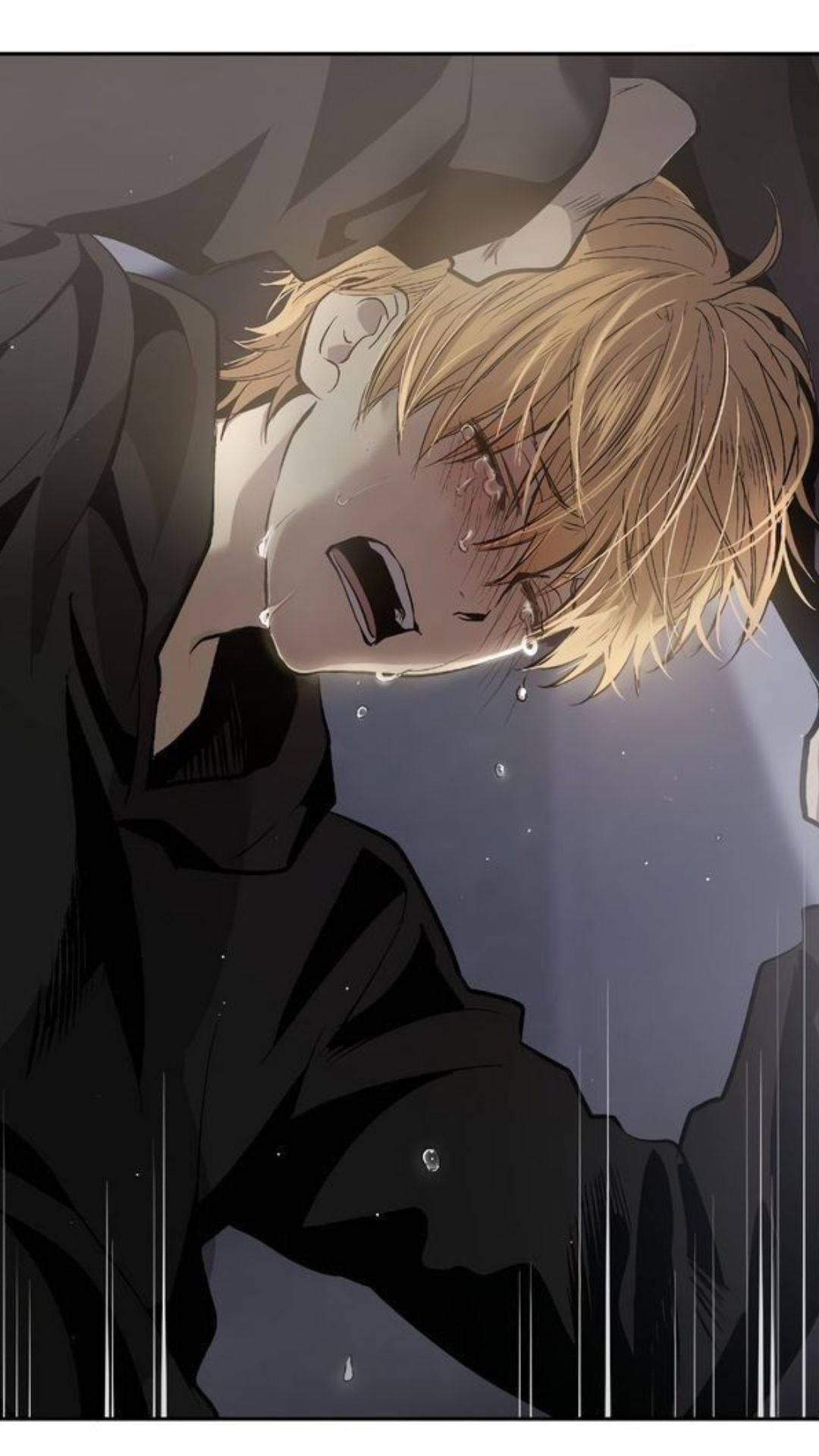 blonde anime boy, cries heavily, tears streaming down his face, Full HD Phone Wallpaper