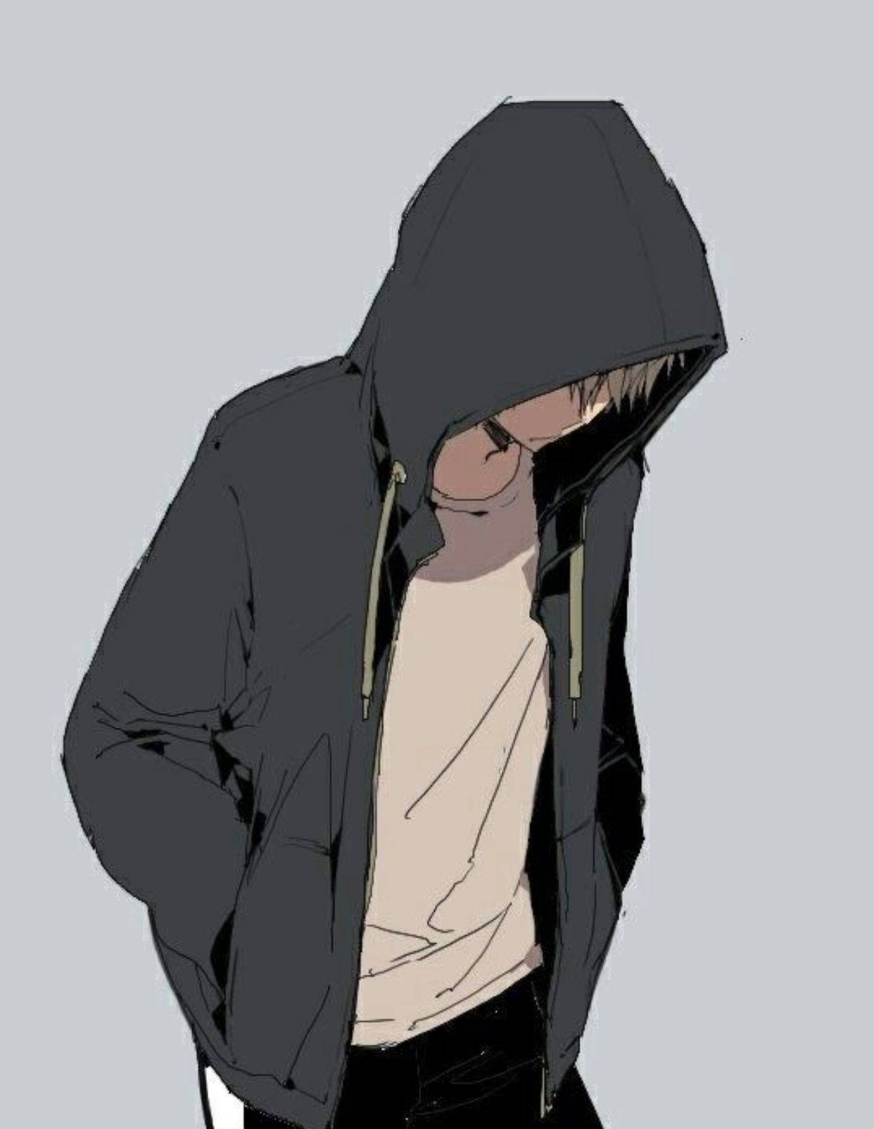 anime boy, hooded, dark hoodie, HD Phone Wallpaper