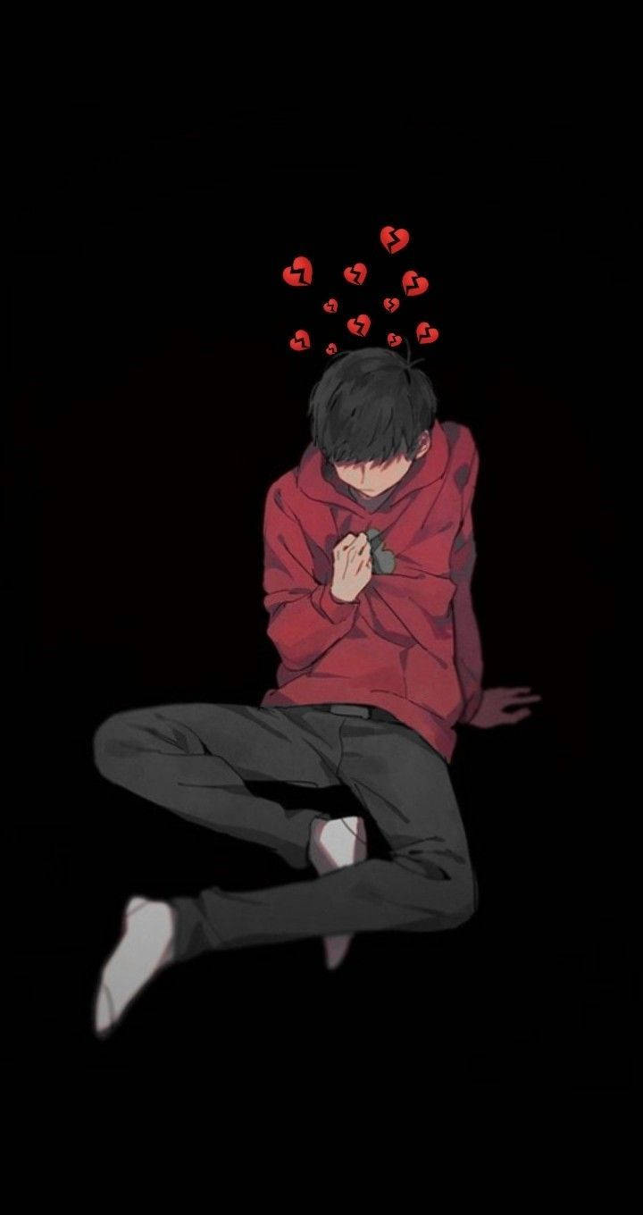 anime boy, red hoodie, broken hearts, HD Phone Wallpaper