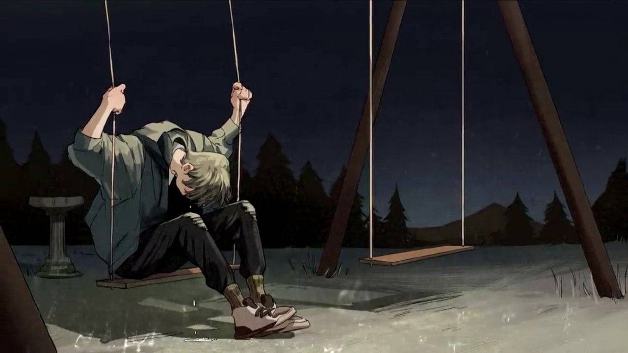 Anime Boy Sad Aesthetic, swing, night, HD Desktop Wallpaper