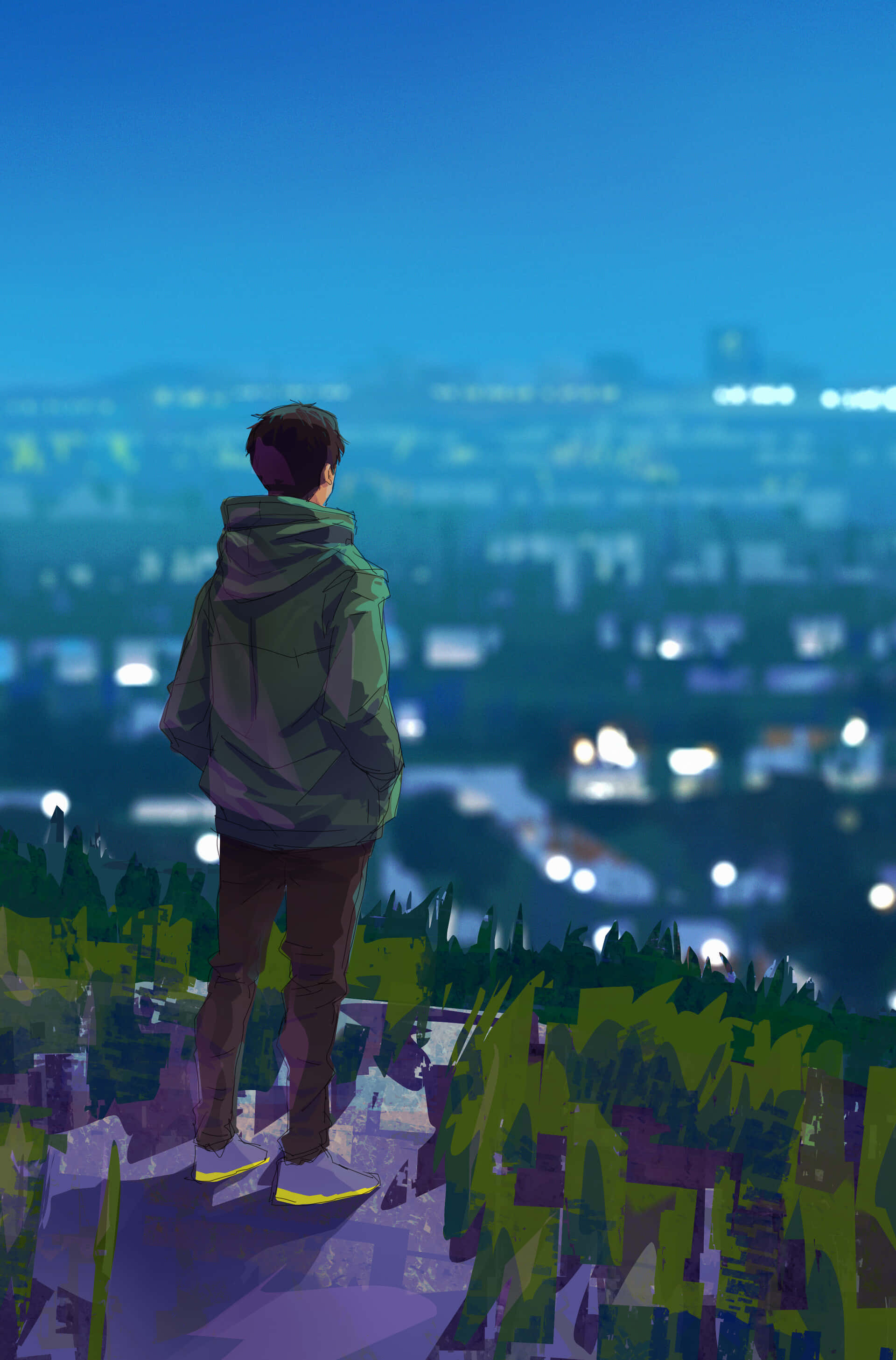 Anime Boy, hoodie, hill, 2K Phone Wallpaper