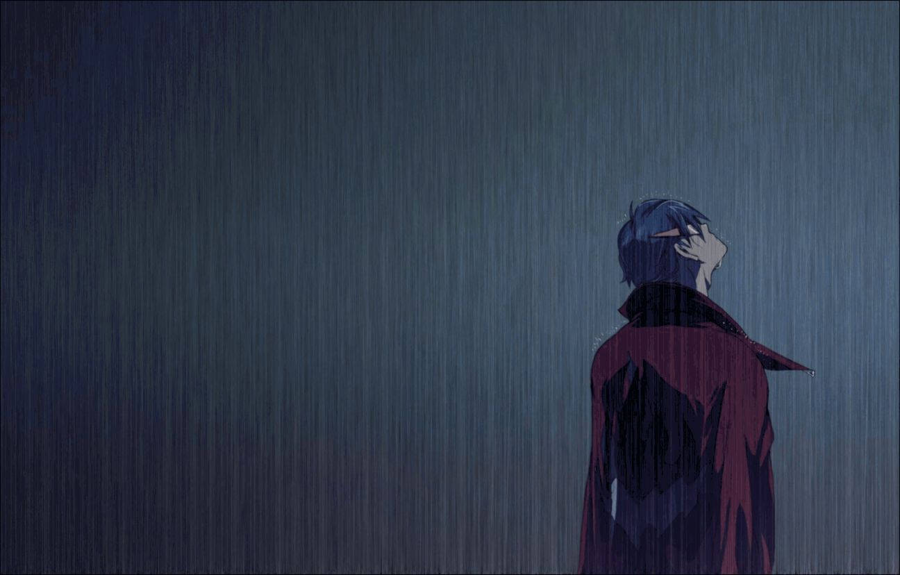 anime boy, red coat, heavy rain, HD Desktop Wallpaper