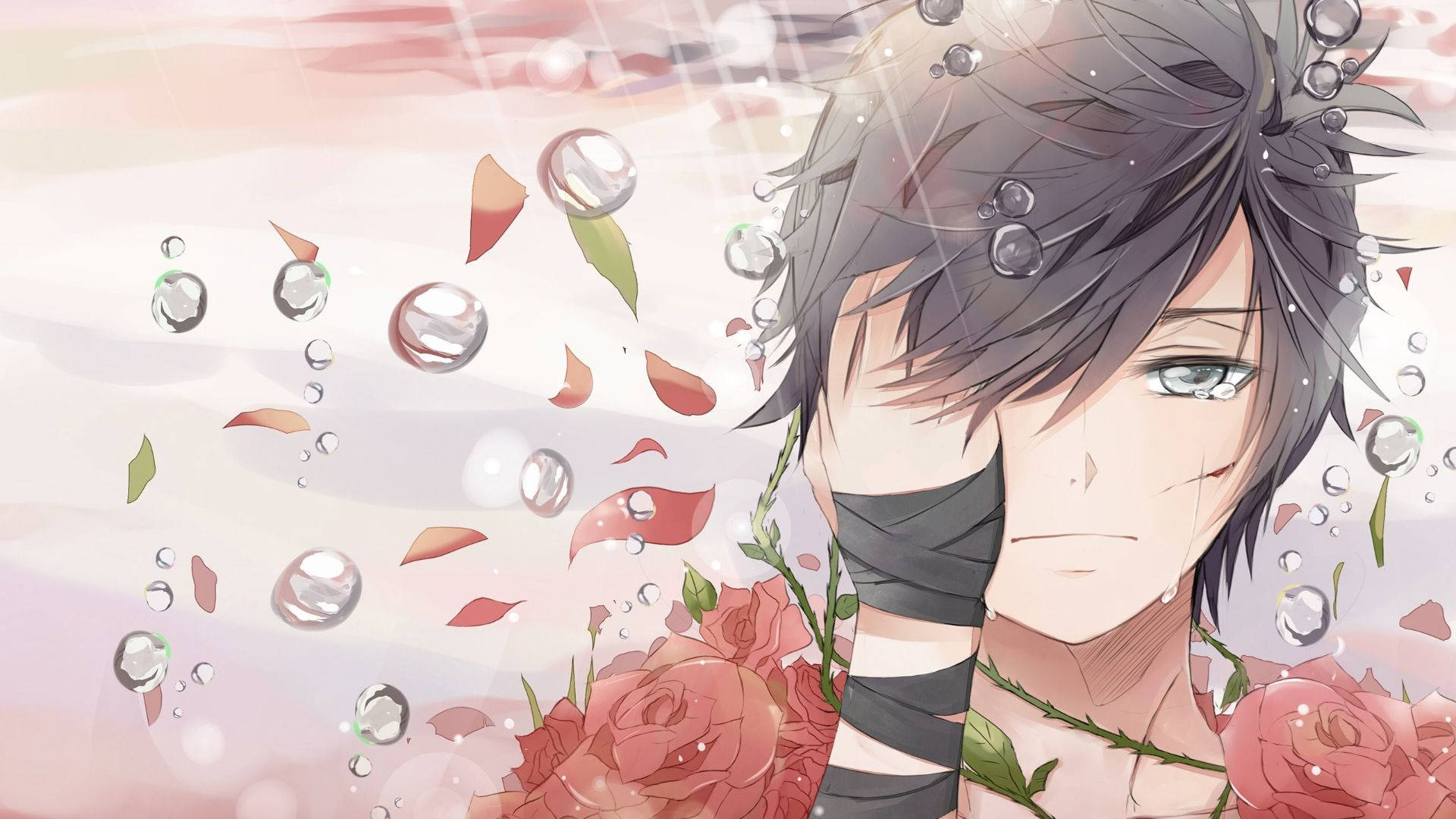 anime boy, gray hair, bandaged arms, Full HD Desktop Wallpaper
