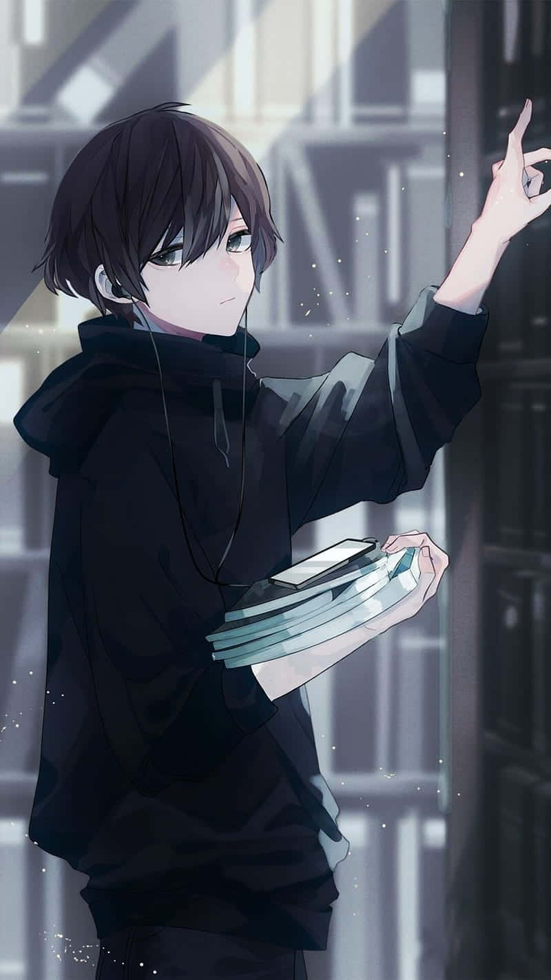 anime boy, black hoodie, books, HD Phone Wallpaper