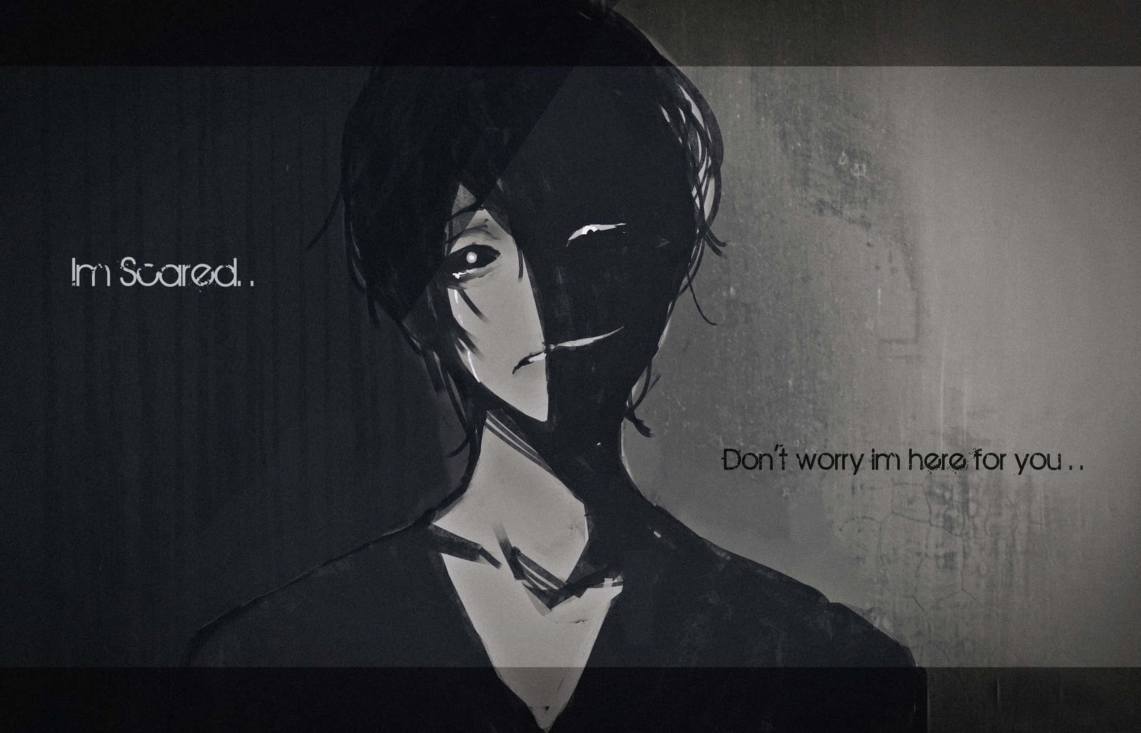 black anime boy, monochrome anime character, half their face shadowed, Full HD Desktop Wallpaper