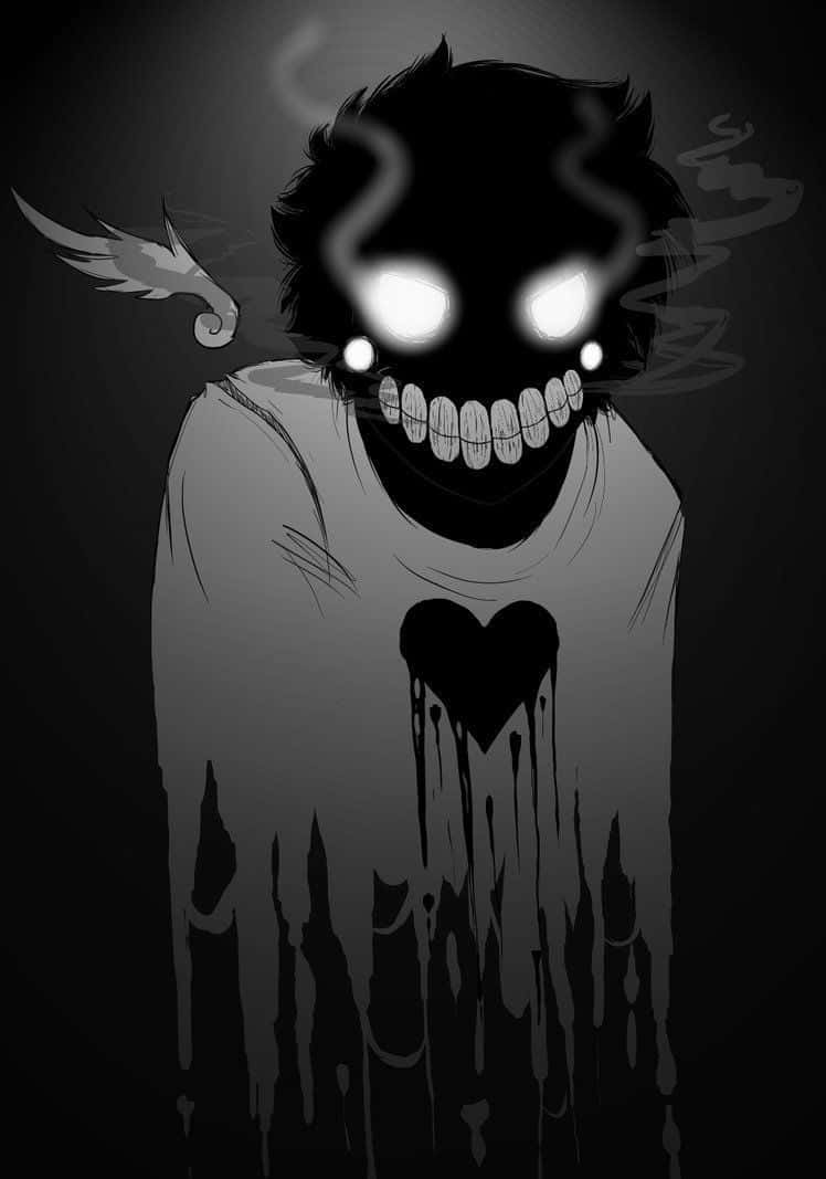 Creepy Black Anime Pfp Boy, monochrome cartoon demon, glowing eyes, SD Phone Wallpaper