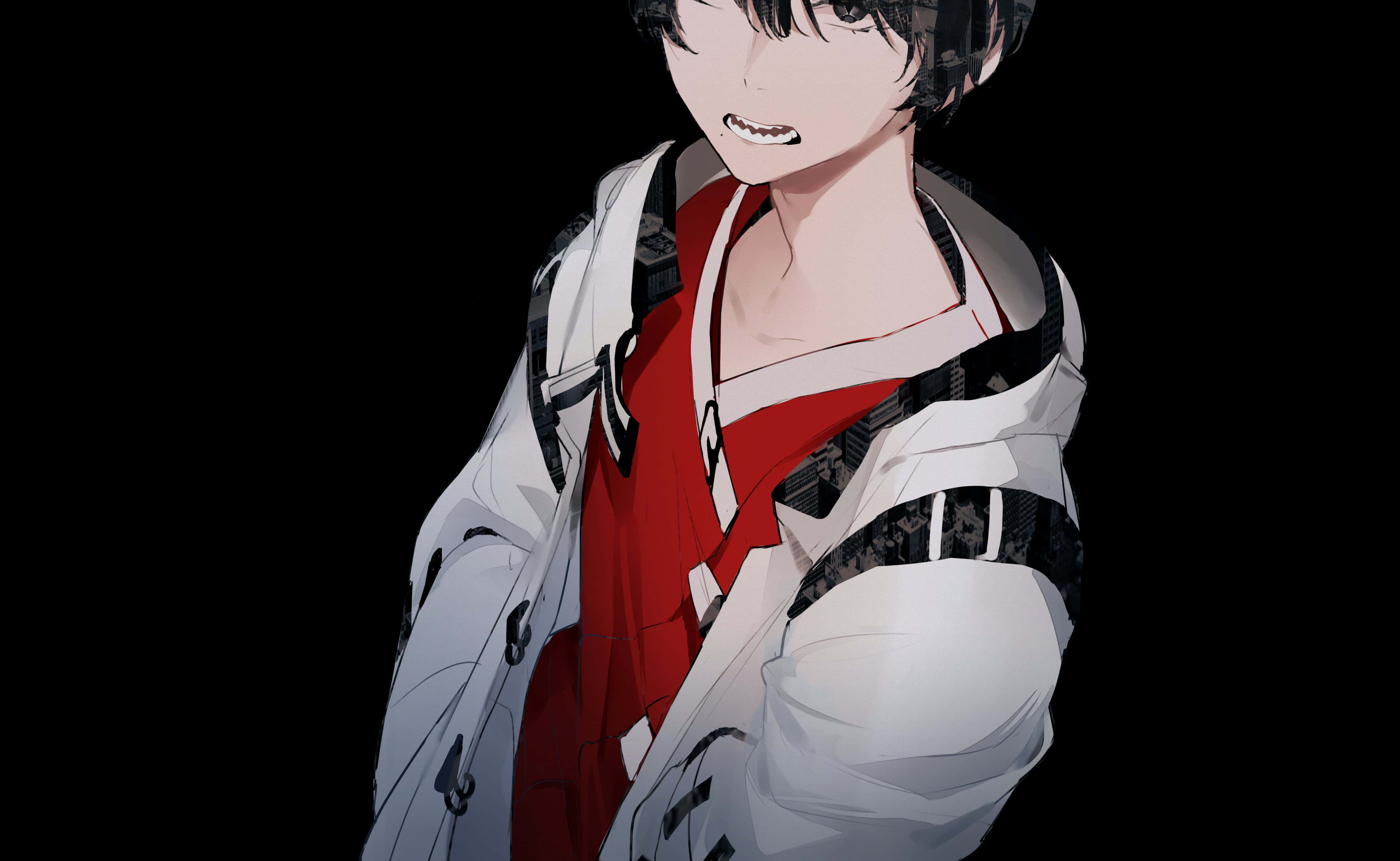 Anime Boy, black hair, red shirt, 4K Desktop Wallpaper
