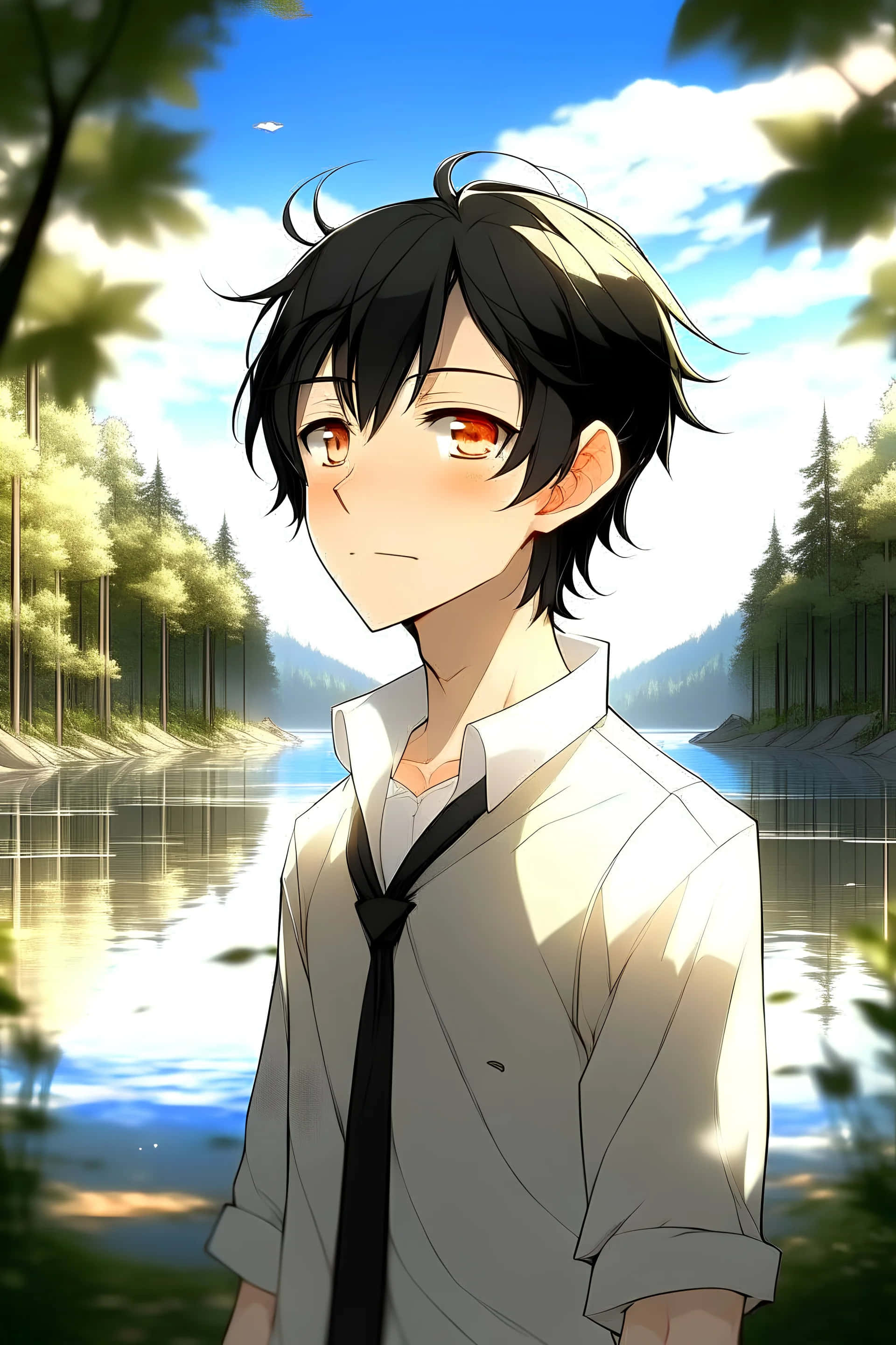 Anime Boy, black hair, red eyes, 2K Phone Wallpaper