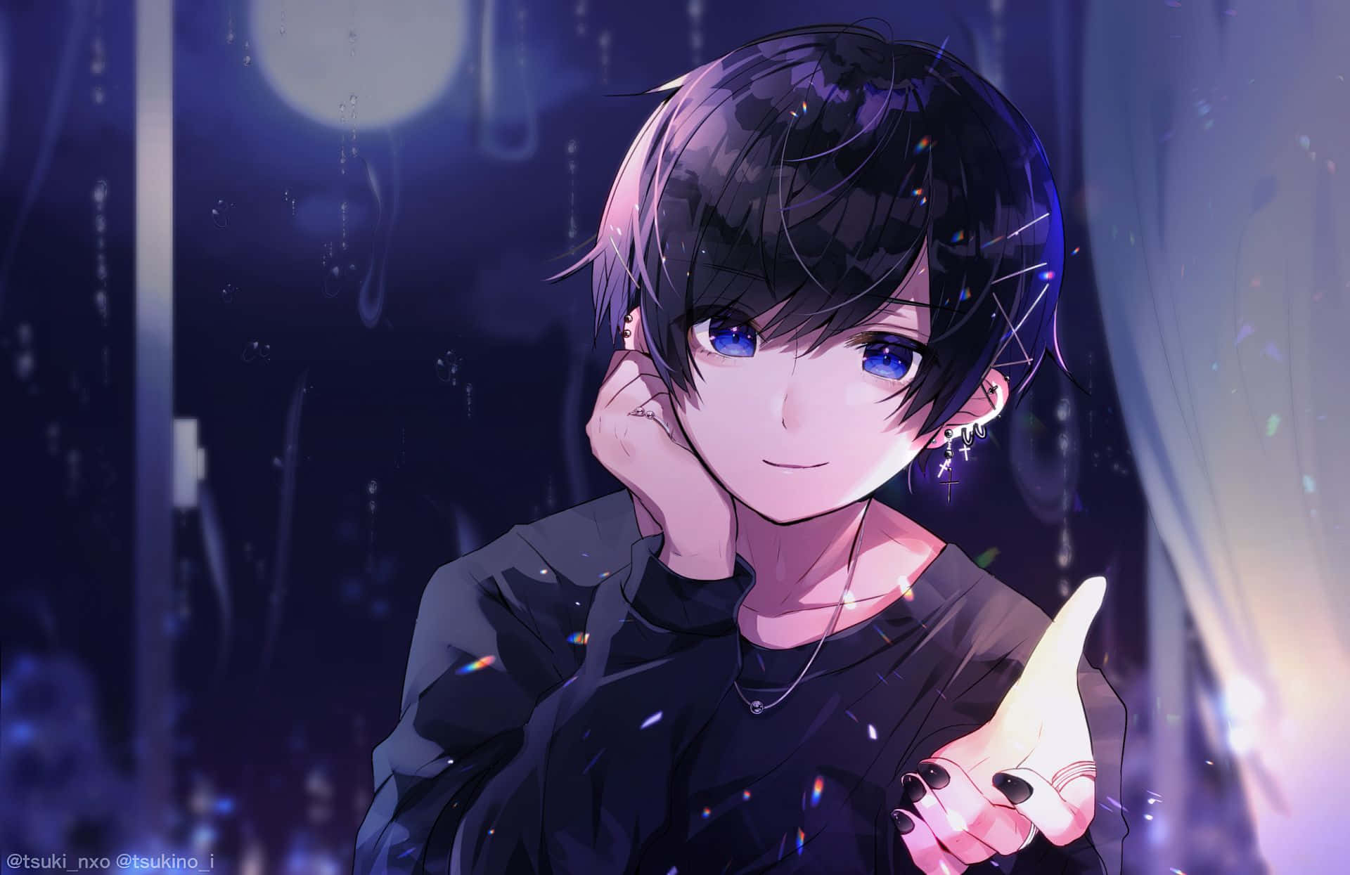 Anime Boy, black hair, blue eyes, Full HD Desktop Wallpaper