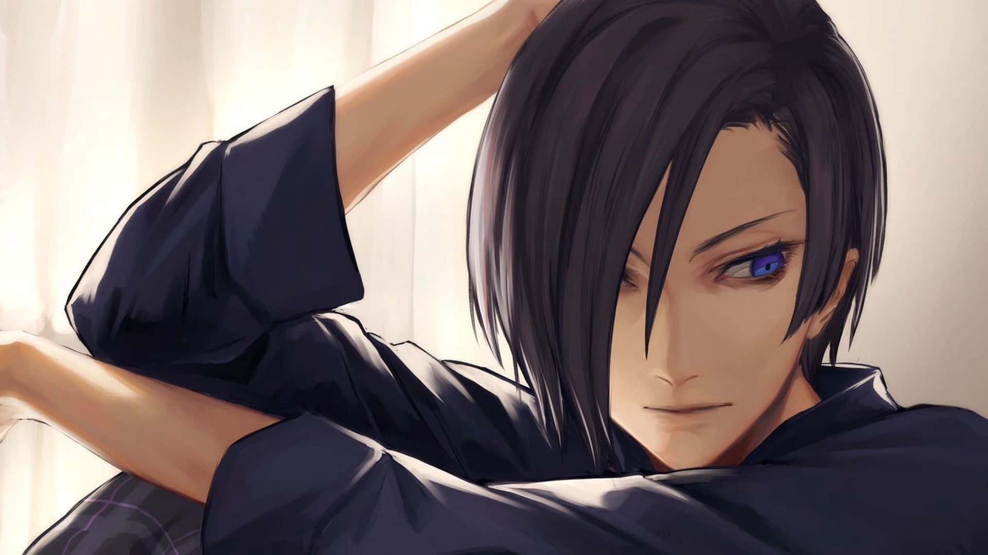 Anime Boy, black hair, blue eyes, Full HD Desktop Wallpaper