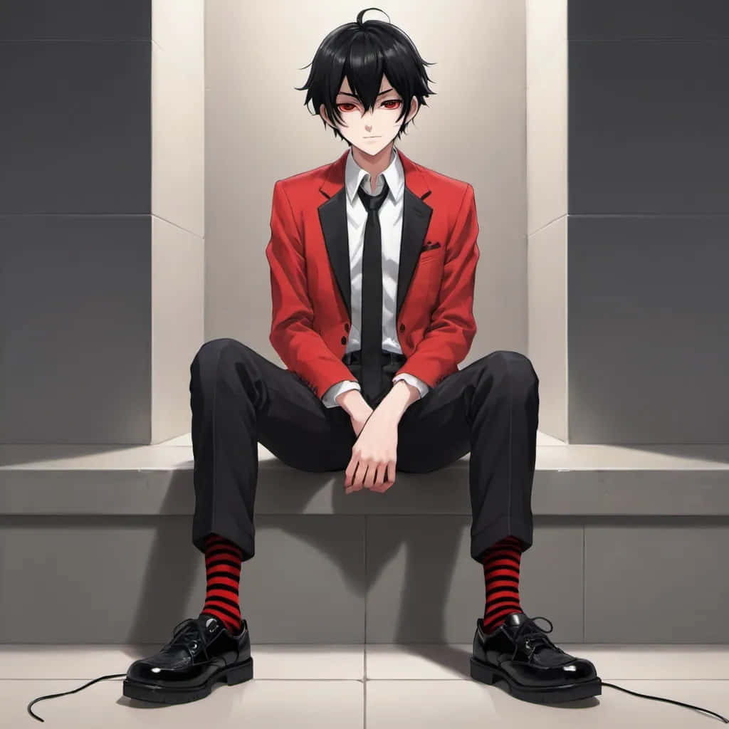 anime boy, black hair, red blazer, SD Desktop Wallpaper