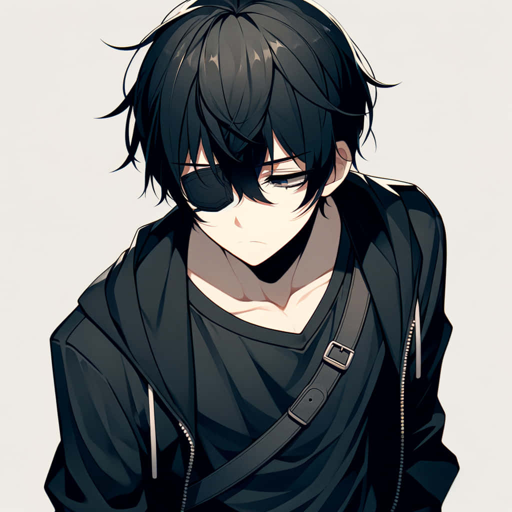 brooding anime boy, messy black hair, black eye patch, SD Desktop Wallpaper