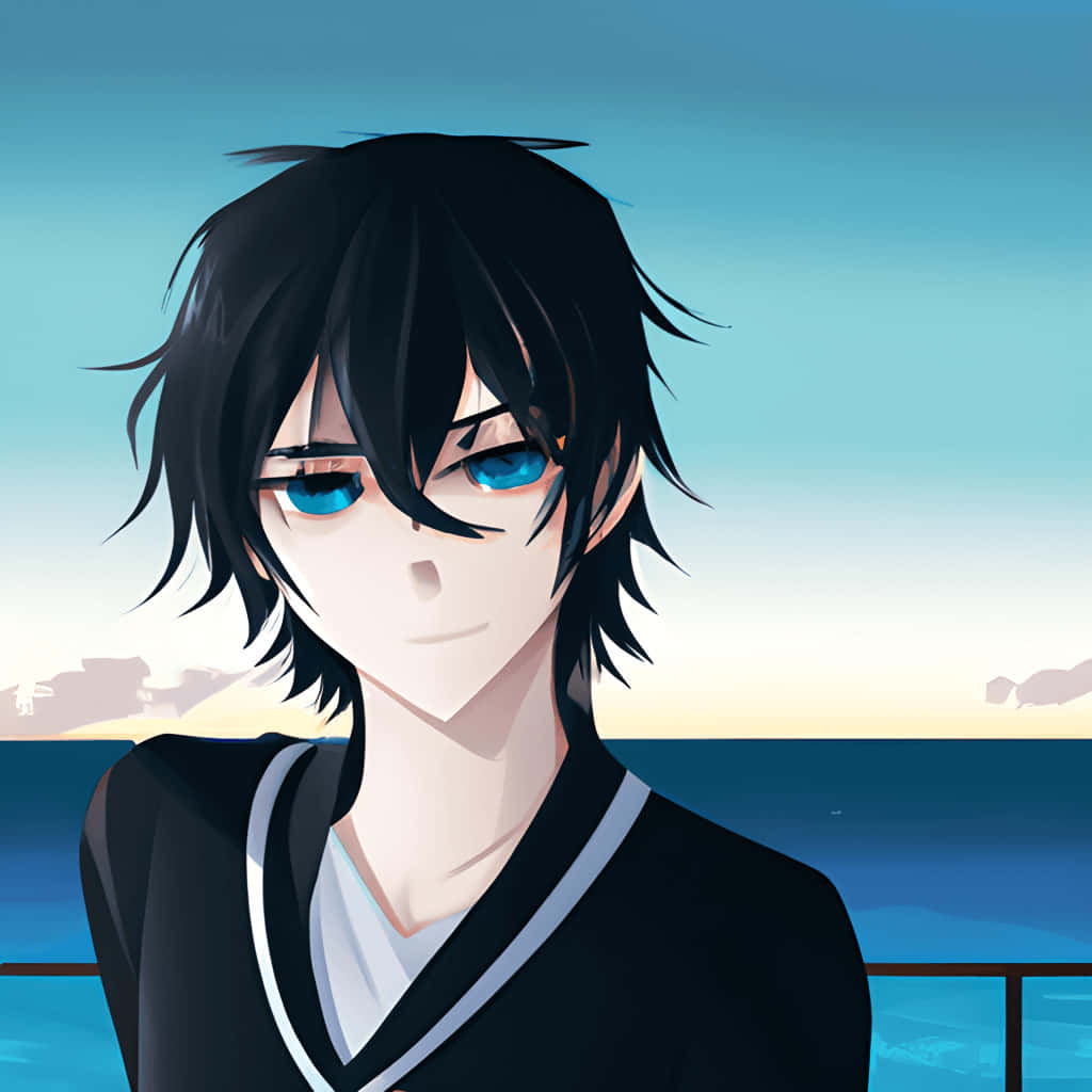 Anime Boy, black hair, blue eyes, SD Desktop Wallpaper