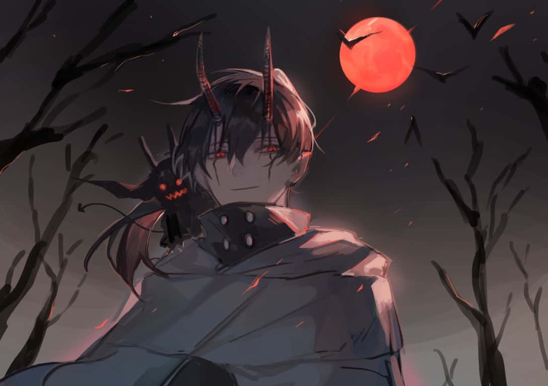 anime boy with mask, dark-haired, horns, SD Desktop Wallpaper