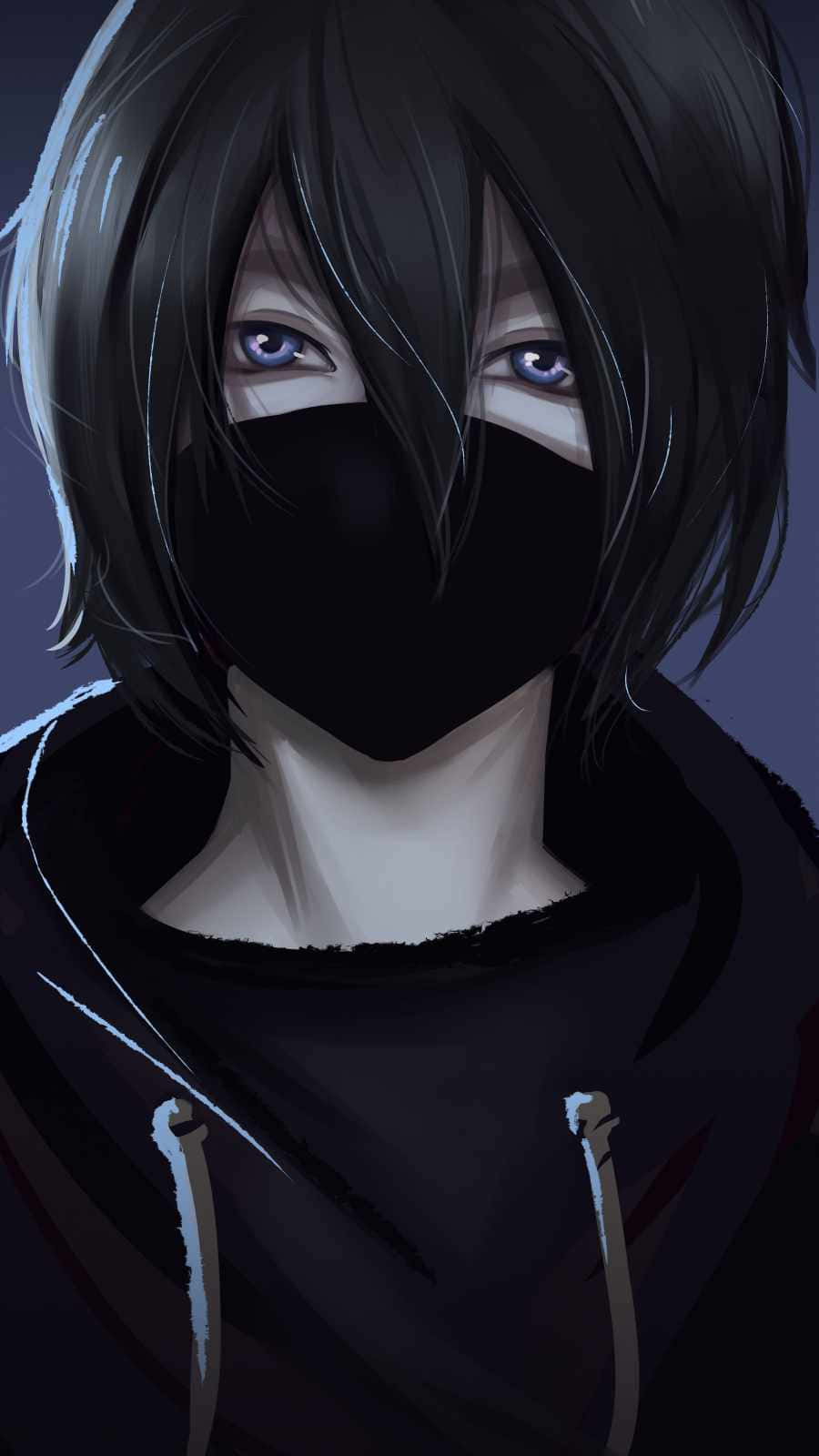 Anime Boy With Black Mask, dark hair, glowing purple eyes, HD Phone Wallpaper
