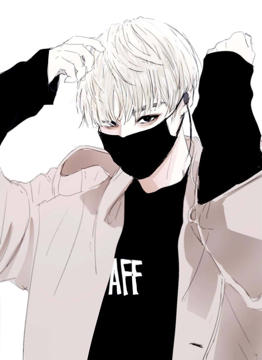 anime boy with dope mask, white hair, black face mask, SD Phone Wallpaper