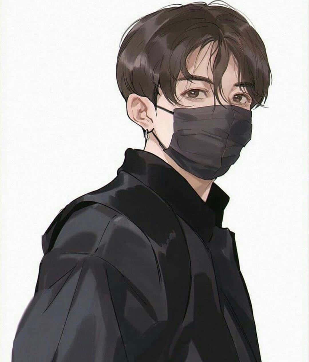 anime boy with mask, dark hair, black face mask, SD Phone Wallpaper