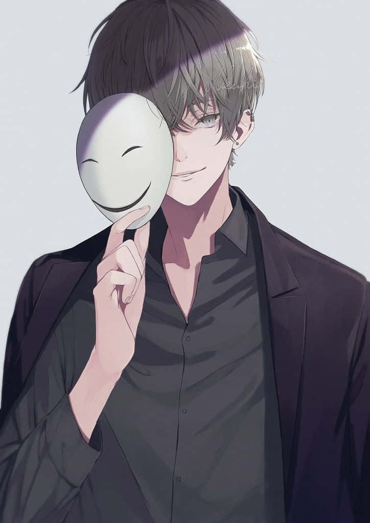 anime boy with mask, dark clothing, white smiley face mask, SD Phone Wallpaper