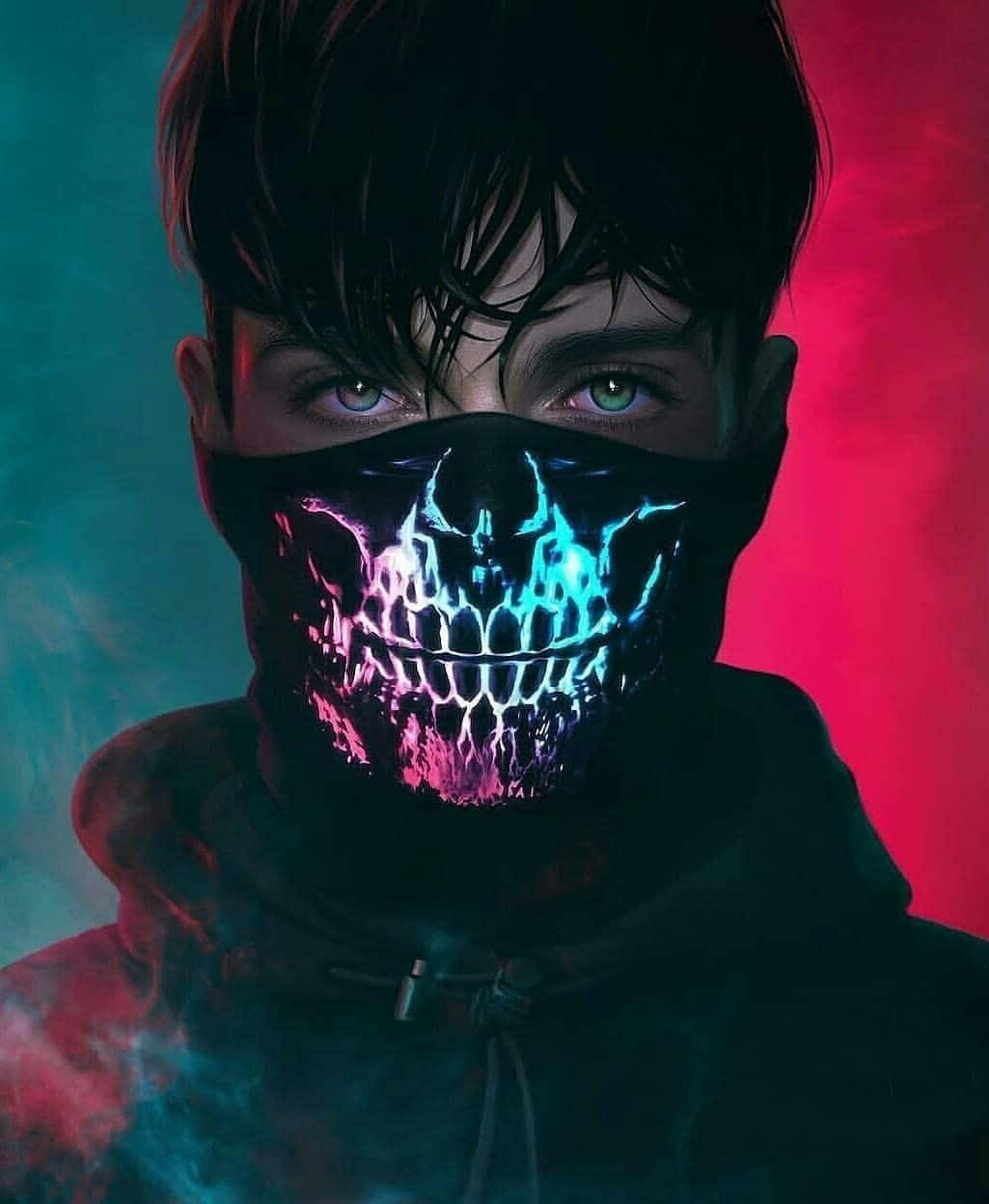 goth mask, neon skull mask, glowing neon skull mask, SD Phone Wallpaper